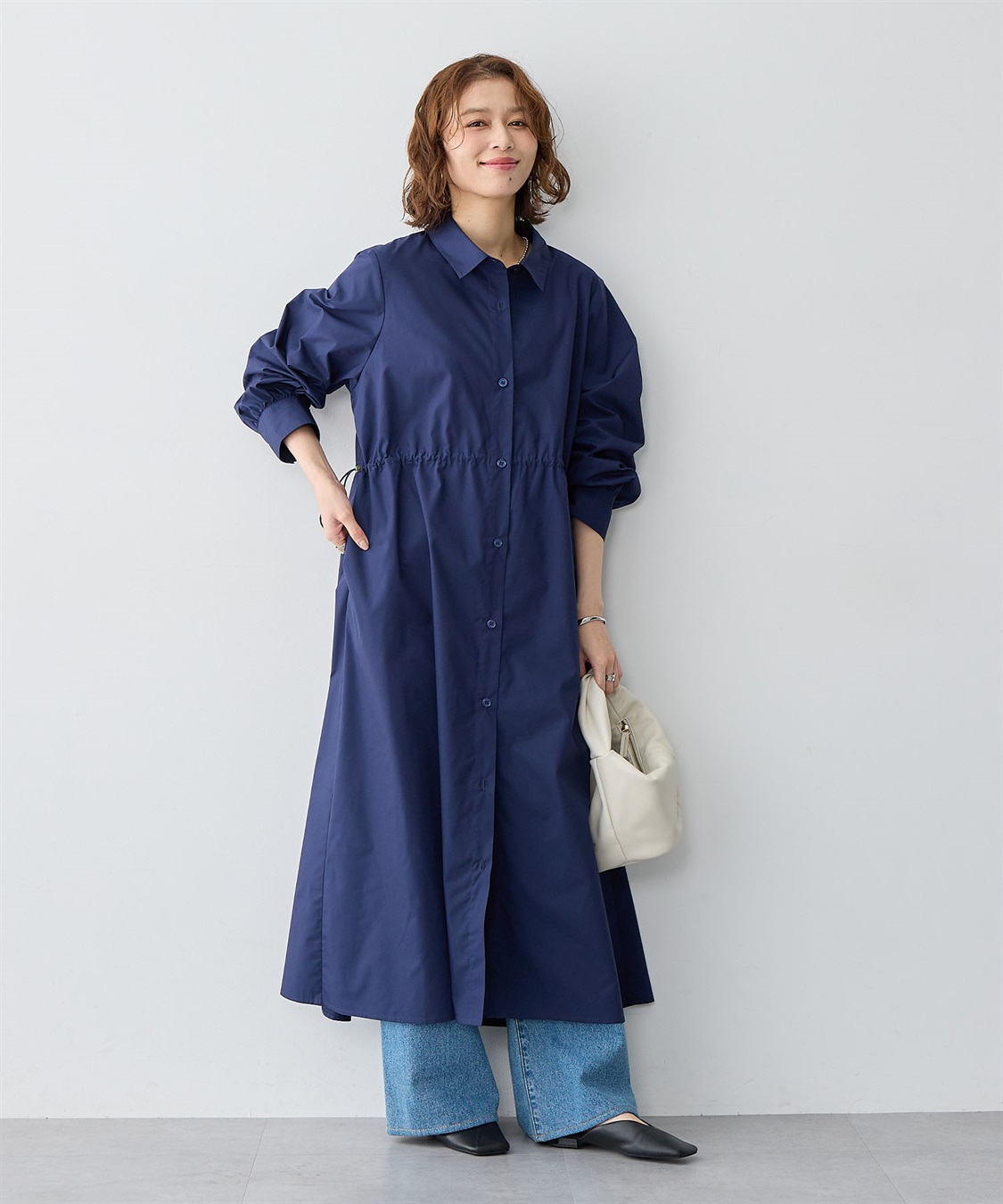 anyfee 【anyfee/大きいサイズ】ウエストドロストブロードシャツワンピース_sub_10