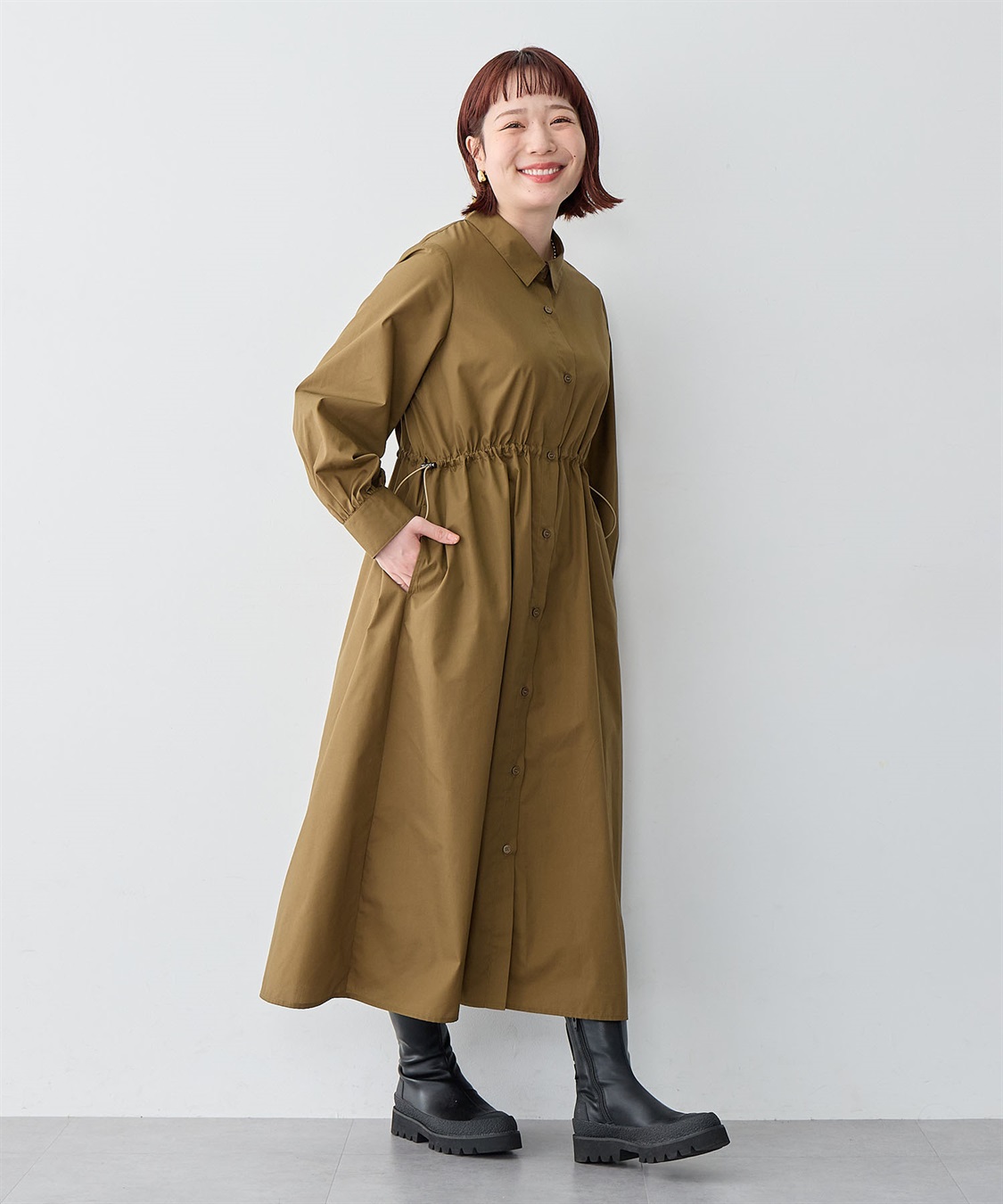 anyfee 【anyfee/大きいサイズ】ウエストドロストブロードシャツワンピース_sub_12