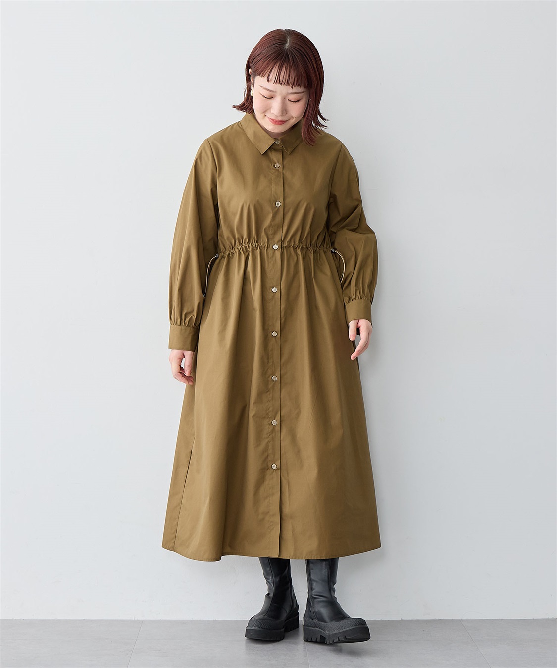 anyfee 【anyfee/大きいサイズ】ウエストドロストブロードシャツワンピース_sub_14