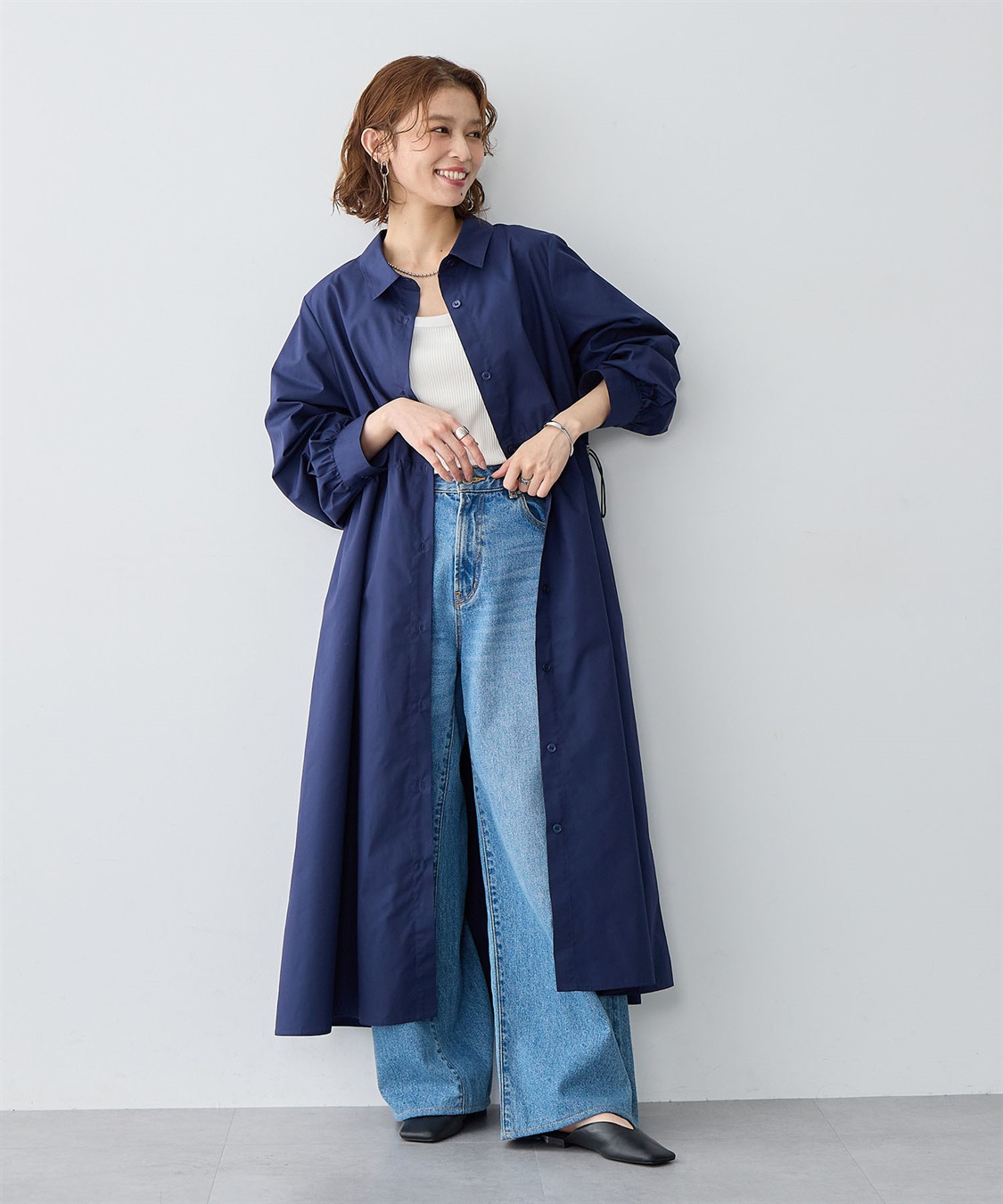 anyfee 【anyfee/大きいサイズ】ウエストドロストブロードシャツワンピース_sub_18