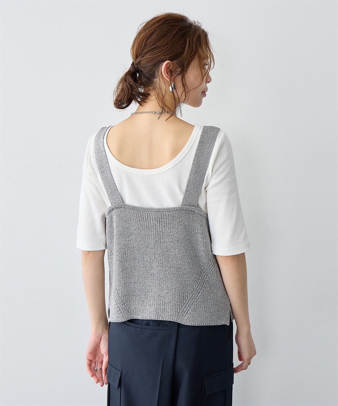 Life Style by cross marche 【anyfee/大きいサイズ】フロントWジップラメニットビスチェ_sub_5