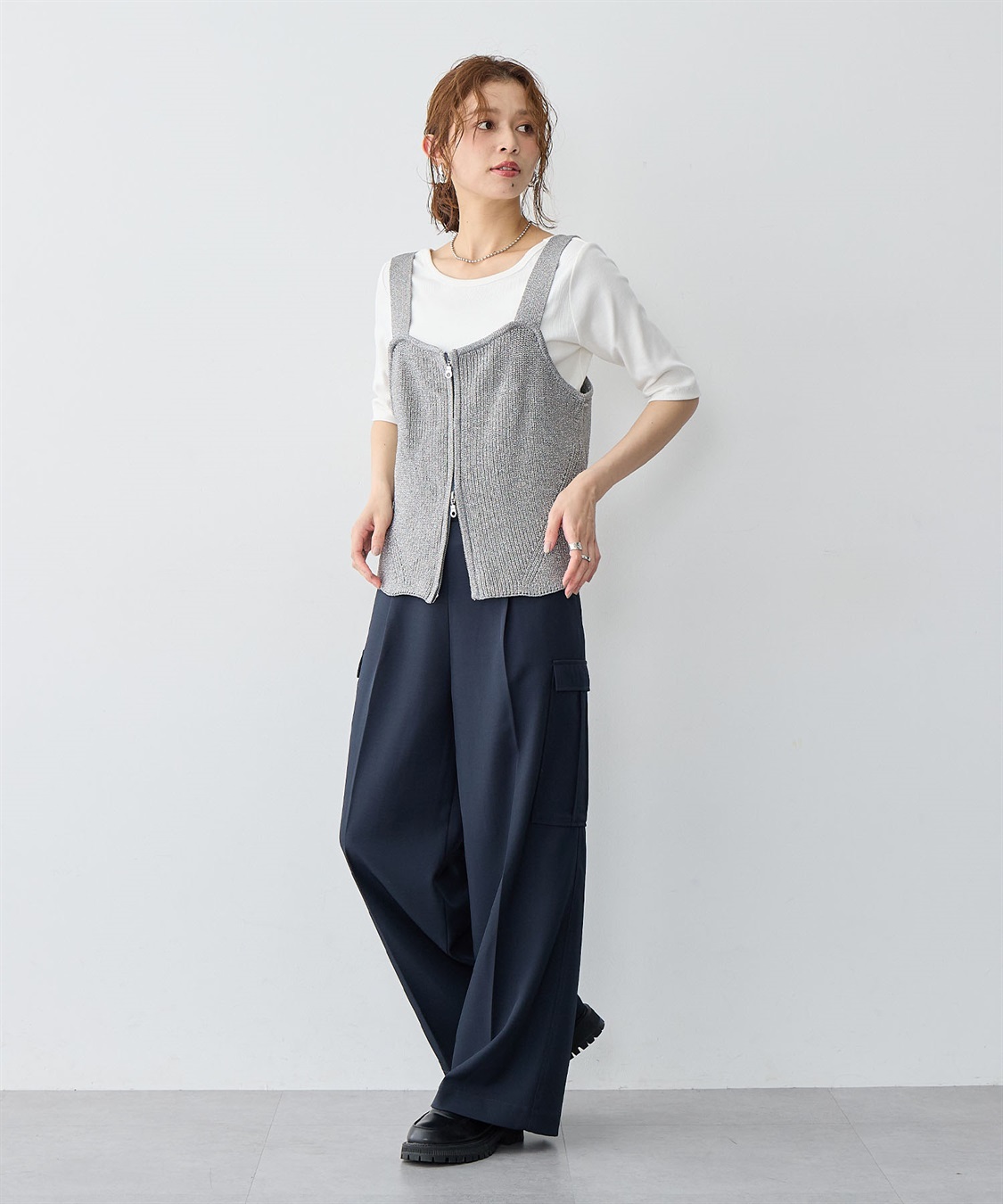 Life Style by cross marche 【anyfee/大きいサイズ】フロントWジップラメニットビスチェ_sub_6