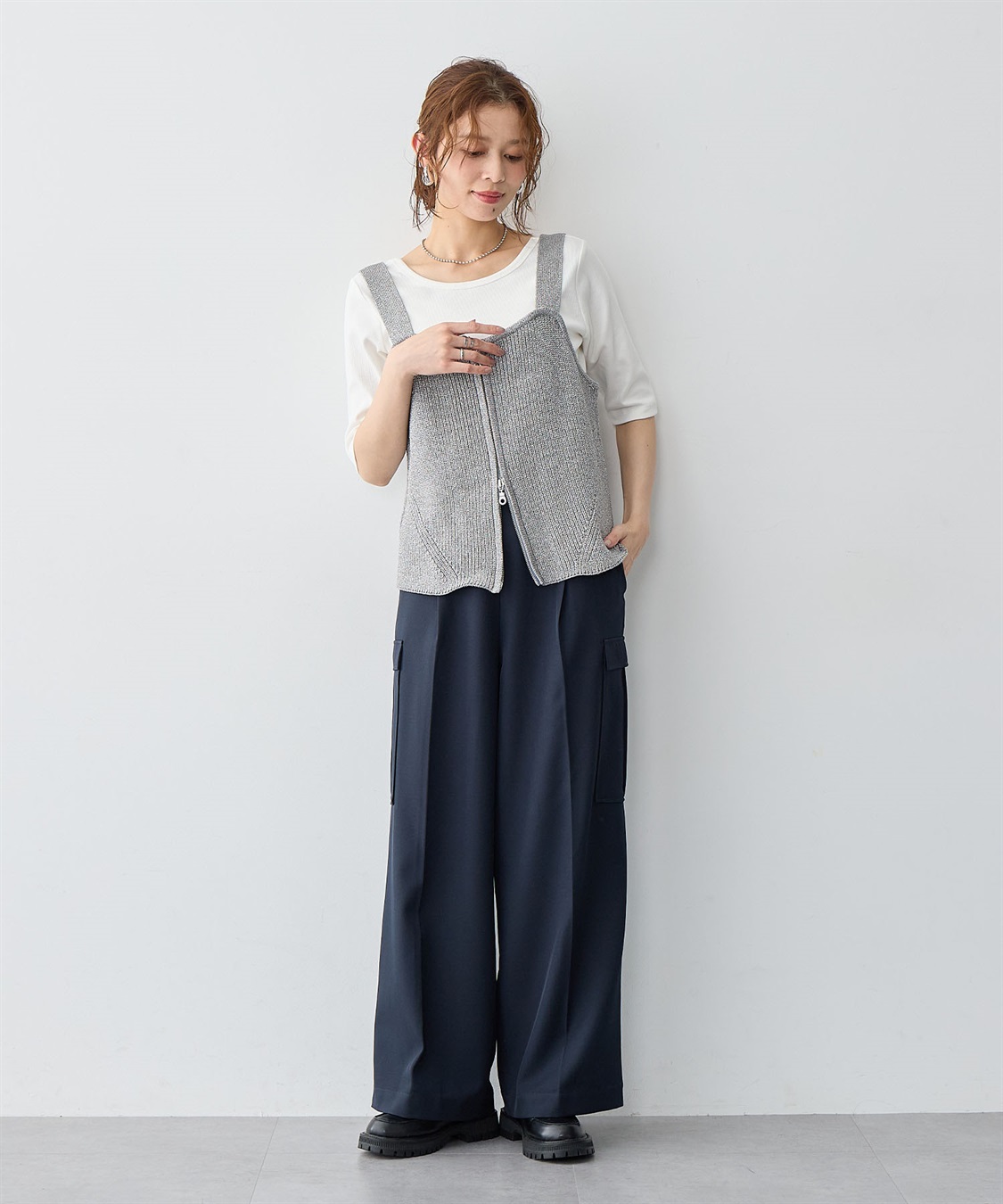 Life Style by cross marche 【anyfee/大きいサイズ】フロントWジップラメニットビスチェ_sub_7