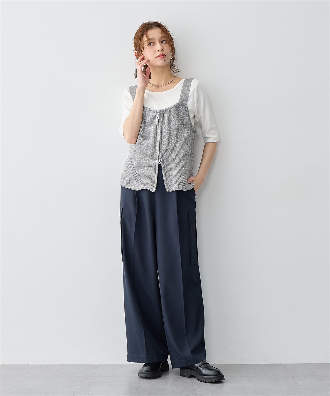 Life Style by cross marche 【anyfee/大きいサイズ】フロントWジップラメニットビスチェ_sub_8