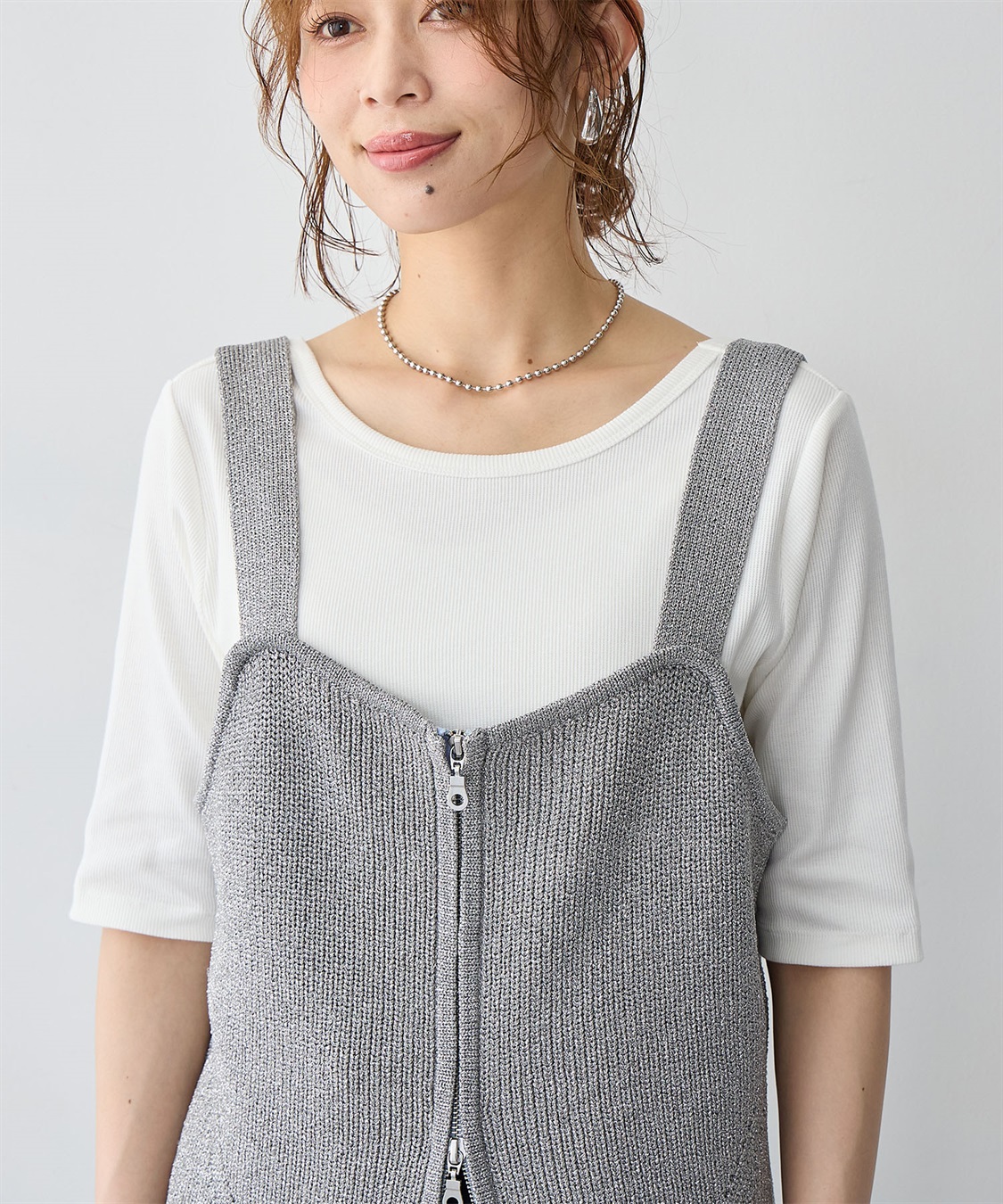 Life Style by cross marche 【anyfee/大きいサイズ】フロントWジップラメニットビスチェ_sub_10