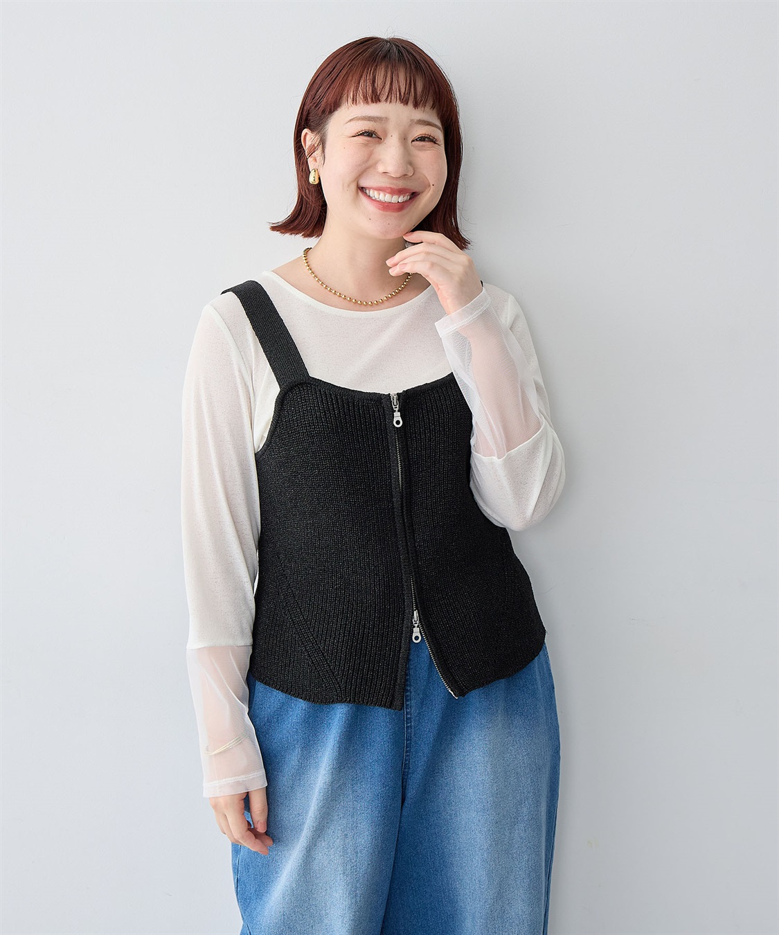 Life Style by cross marche 【anyfee/大きいサイズ】フロントWジップラメニットビスチェ_sub_12