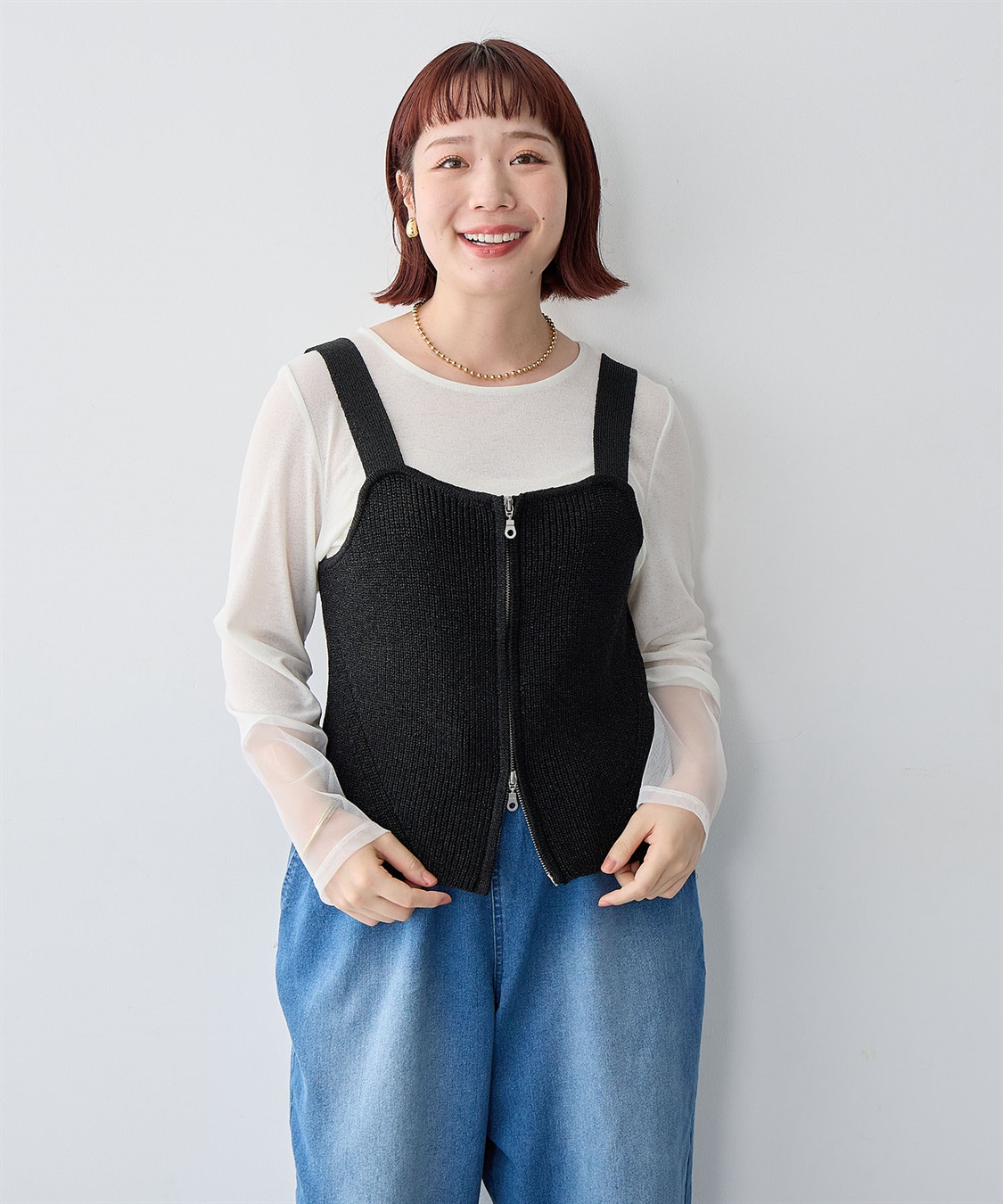 Life Style by cross marche 【anyfee/大きいサイズ】フロントWジップラメニットビスチェ_sub_13
