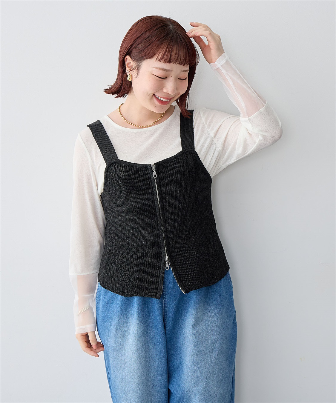 Life Style by cross marche 【anyfee/大きいサイズ】フロントWジップラメニットビスチェ_sub_14