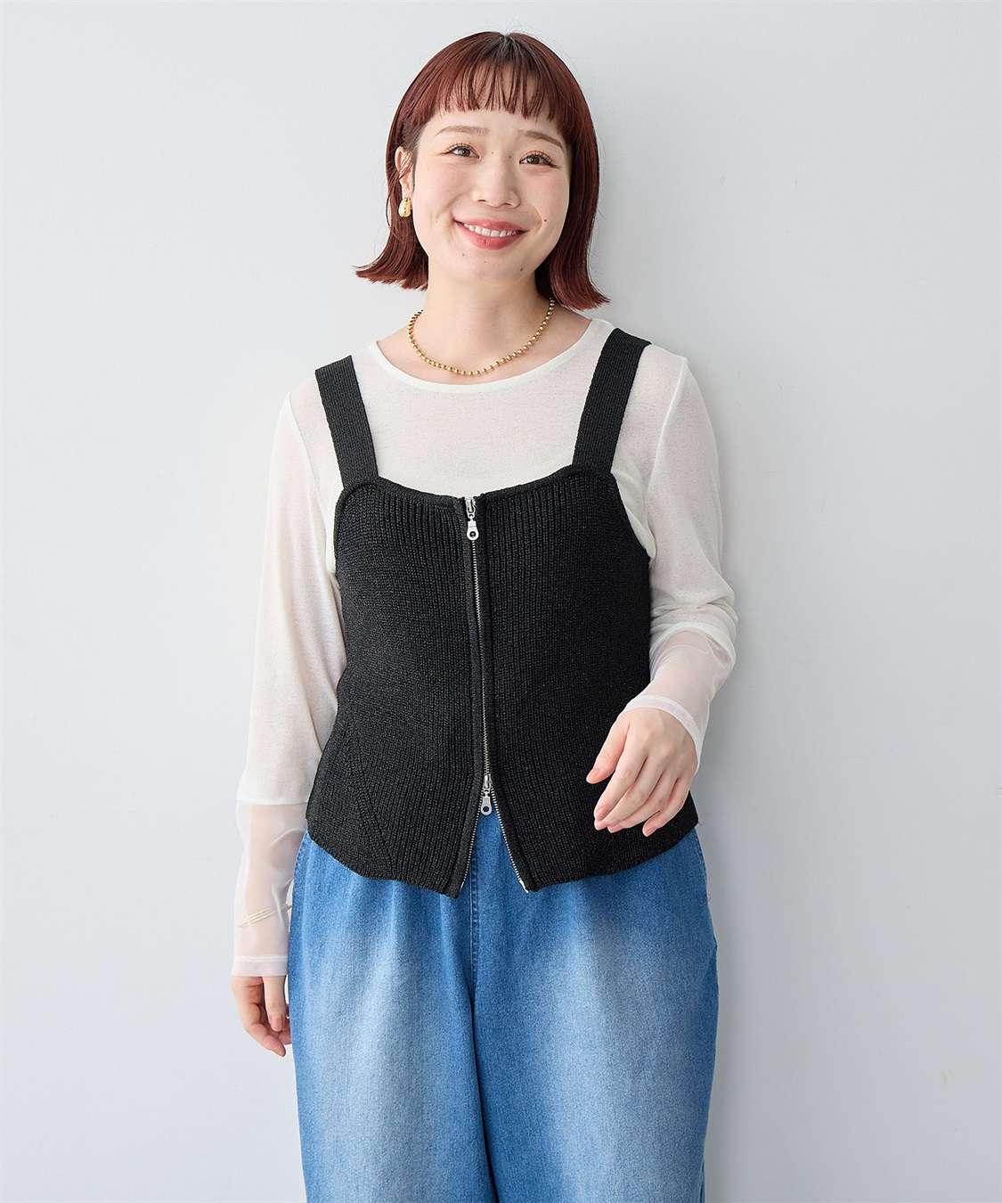 Life Style by cross marche 【anyfee/大きいサイズ】フロントWジップラメニットビスチェ_sub_15