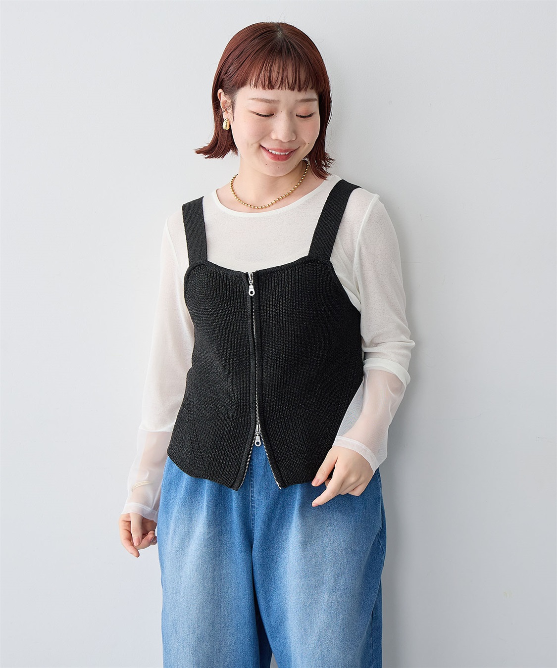 Life Style by cross marche 【anyfee/大きいサイズ】フロントWジップラメニットビスチェ_sub_16