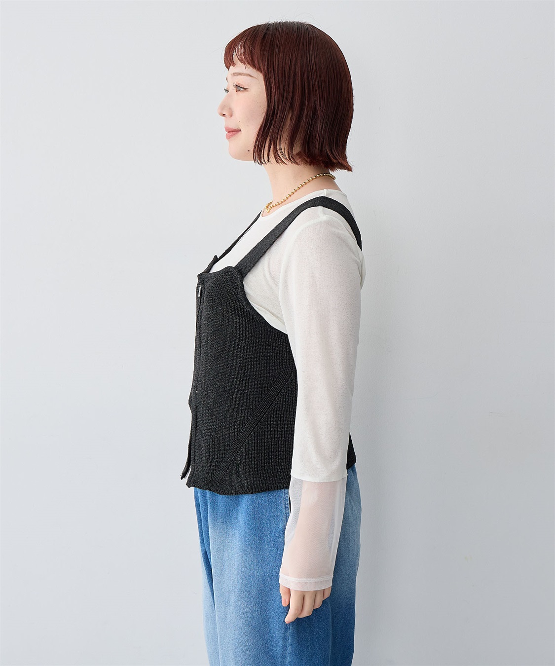 Life Style by cross marche 【anyfee/大きいサイズ】フロントWジップラメニットビスチェ_sub_17