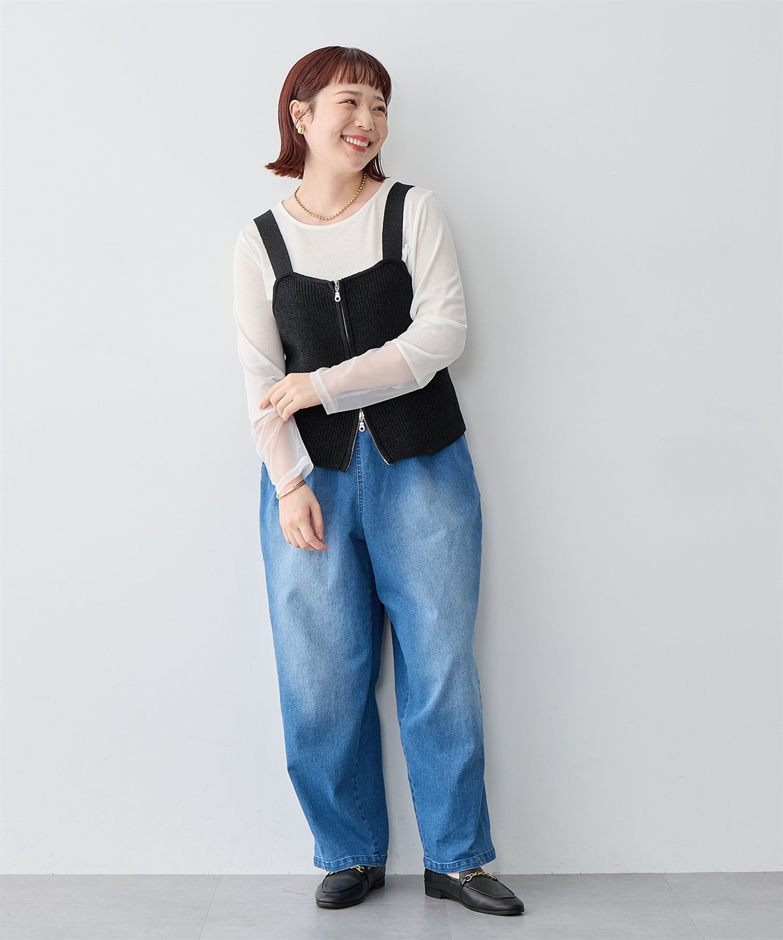 Life Style by cross marche 【anyfee/大きいサイズ】フロントWジップラメニットビスチェ_sub_20