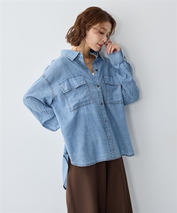 anyfee 【anyfee/大きいサイズ】シアーWポケットデニムシャツ_subthumb_2