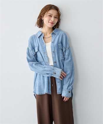 anyfee 【anyfee/大きいサイズ】シアーWポケットデニムシャツ_subthumb_3