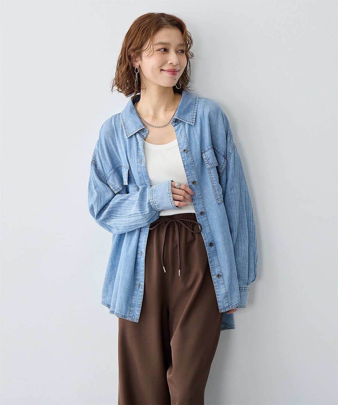 anyfee 【anyfee/大きいサイズ】シアーWポケットデニムシャツ_sub_4