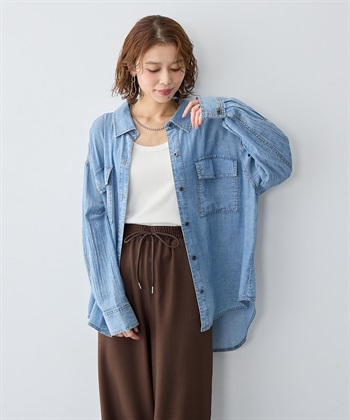 anyfee 【anyfee/大きいサイズ】シアーWポケットデニムシャツ_subthumb_5