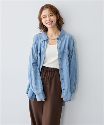 anyfee 【anyfee/大きいサイズ】シアーWポケットデニムシャツ_subthumb_6