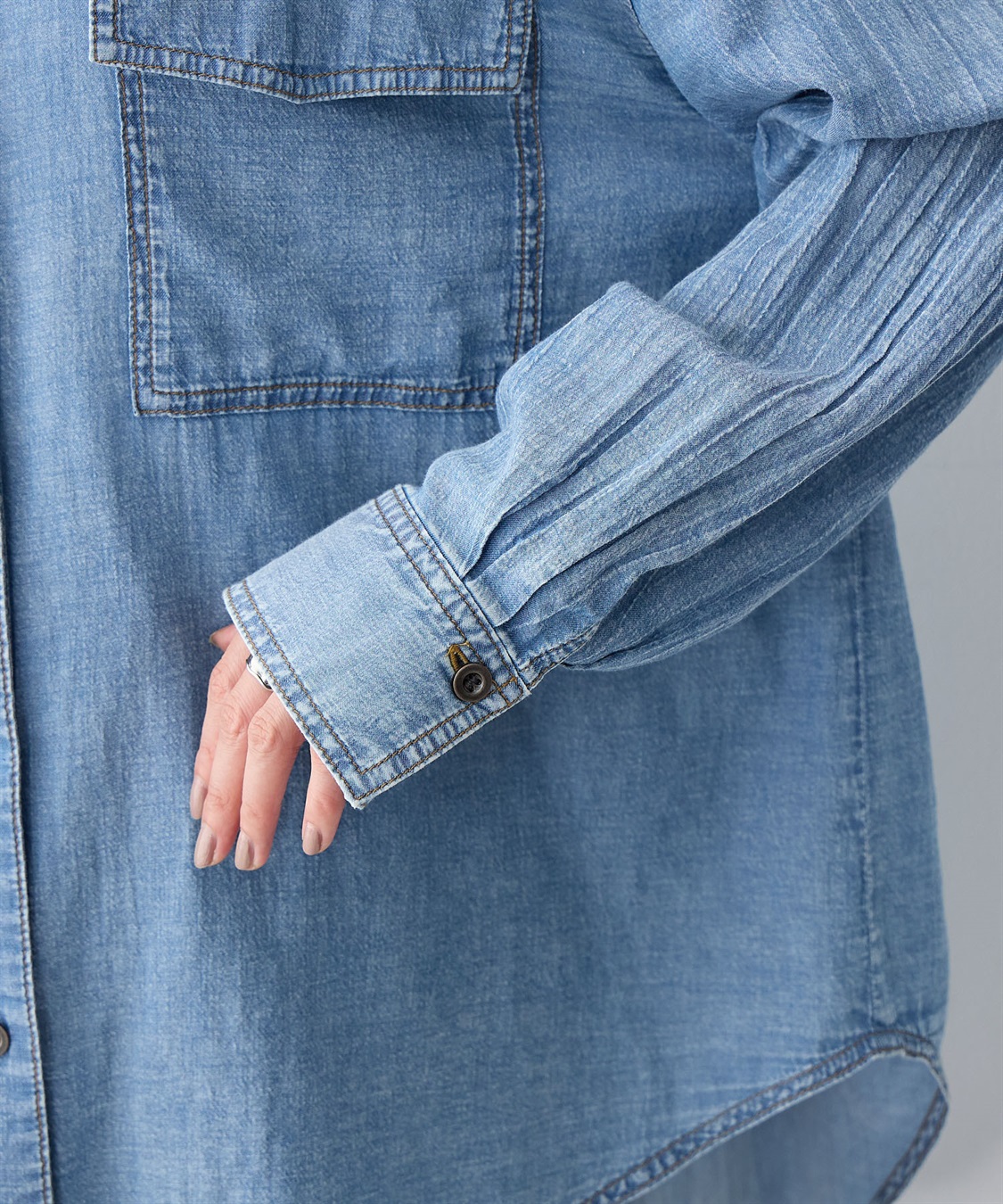 anyfee 【anyfee/大きいサイズ】シアーWポケットデニムシャツ_sub_10