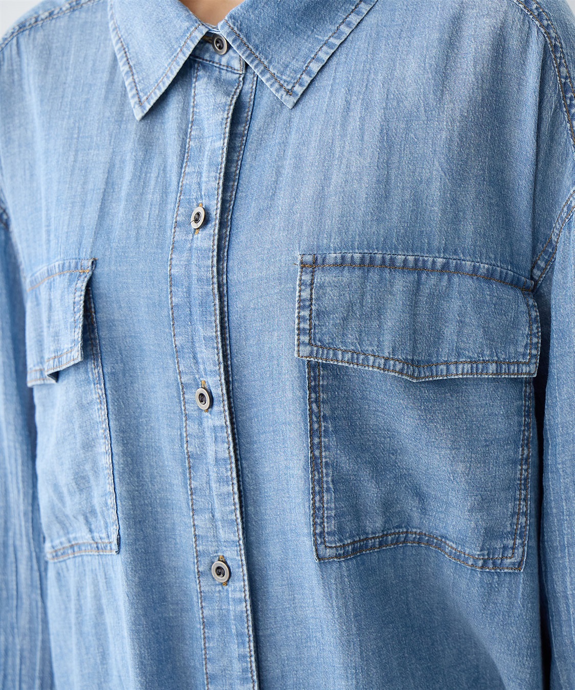 anyfee 【anyfee/大きいサイズ】シアーWポケットデニムシャツ_sub_12