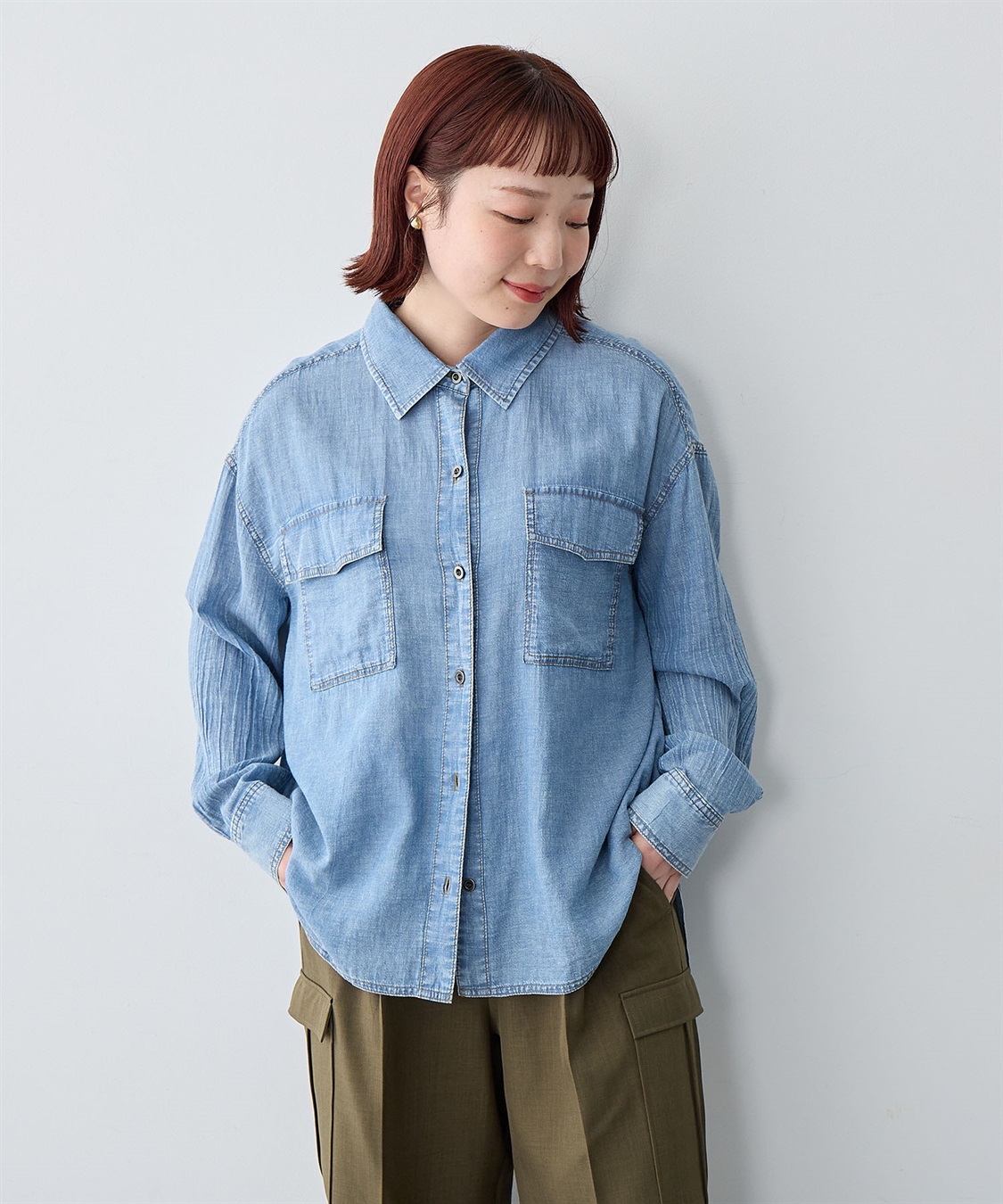 anyfee 【anyfee/大きいサイズ】シアーWポケットデニムシャツ_sub_15