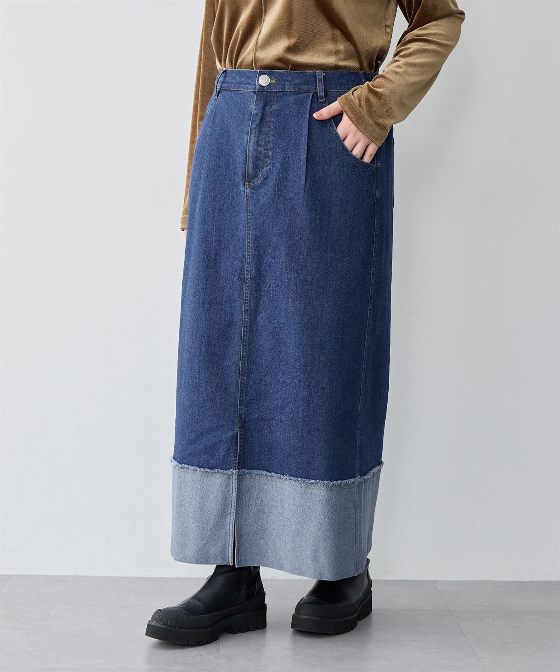 anyfee 【anyfee/大きいサイズ】ロールアップ風デニムスカート_sub_1