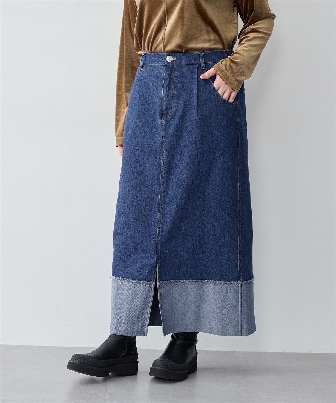 anyfee 【anyfee/大きいサイズ】ロールアップ風デニムスカート_sub_2