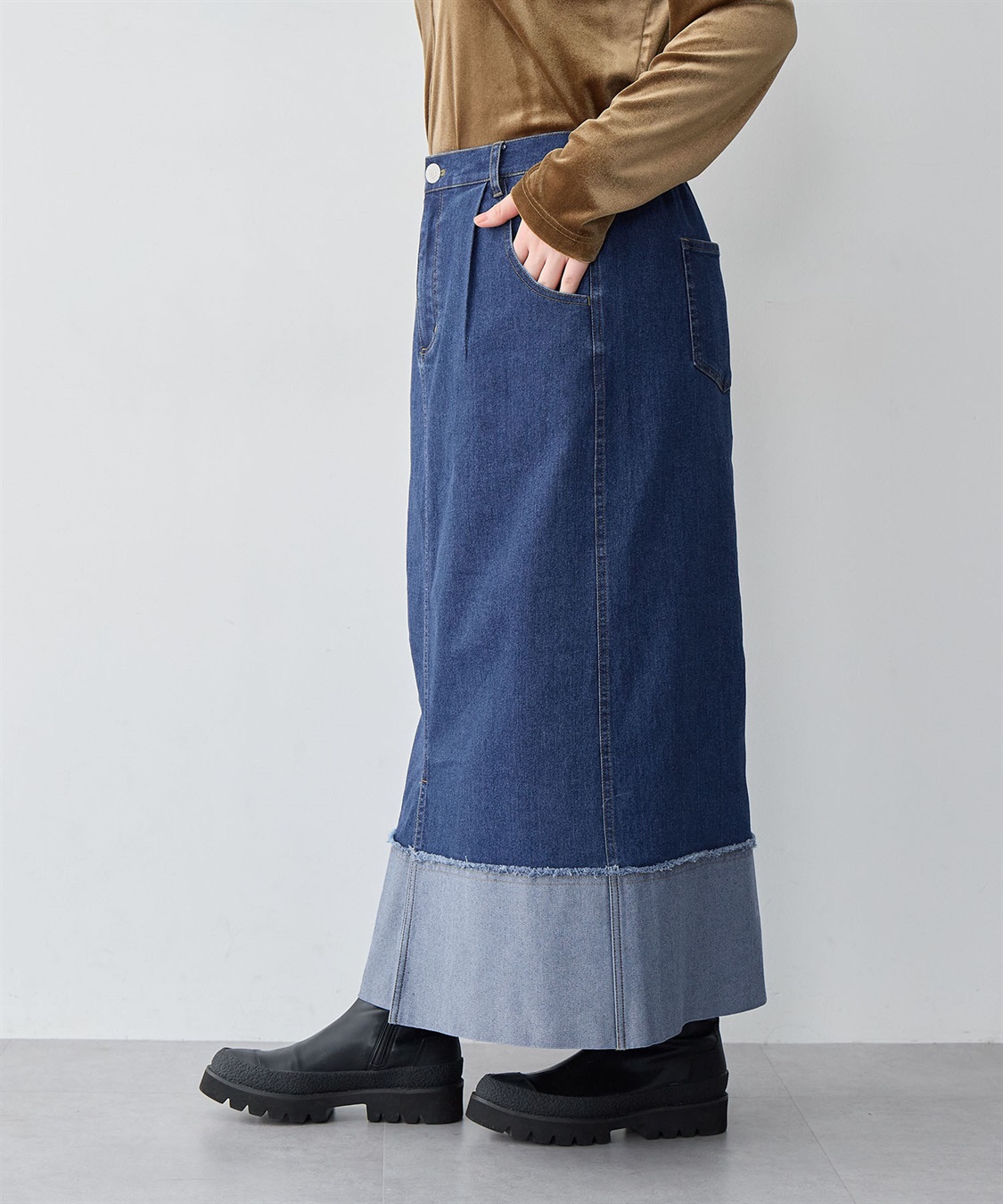 anyfee 【anyfee/大きいサイズ】ロールアップ風デニムスカート_sub_3