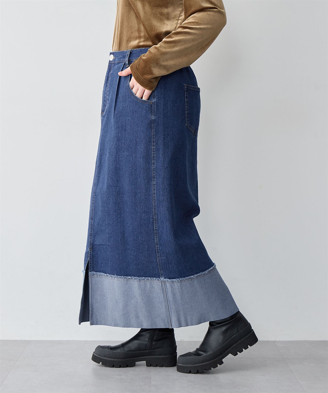 anyfee 【anyfee/大きいサイズ】ロールアップ風デニムスカート_sub_4