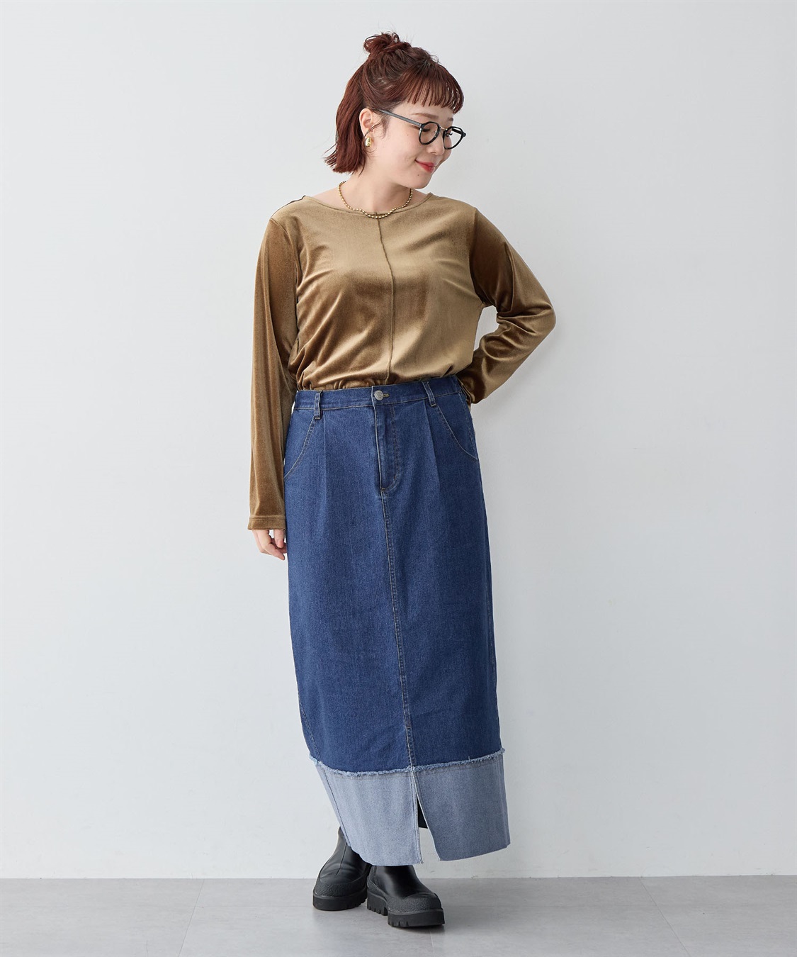 anyfee 【anyfee/大きいサイズ】ロールアップ風デニムスカート_sub_7