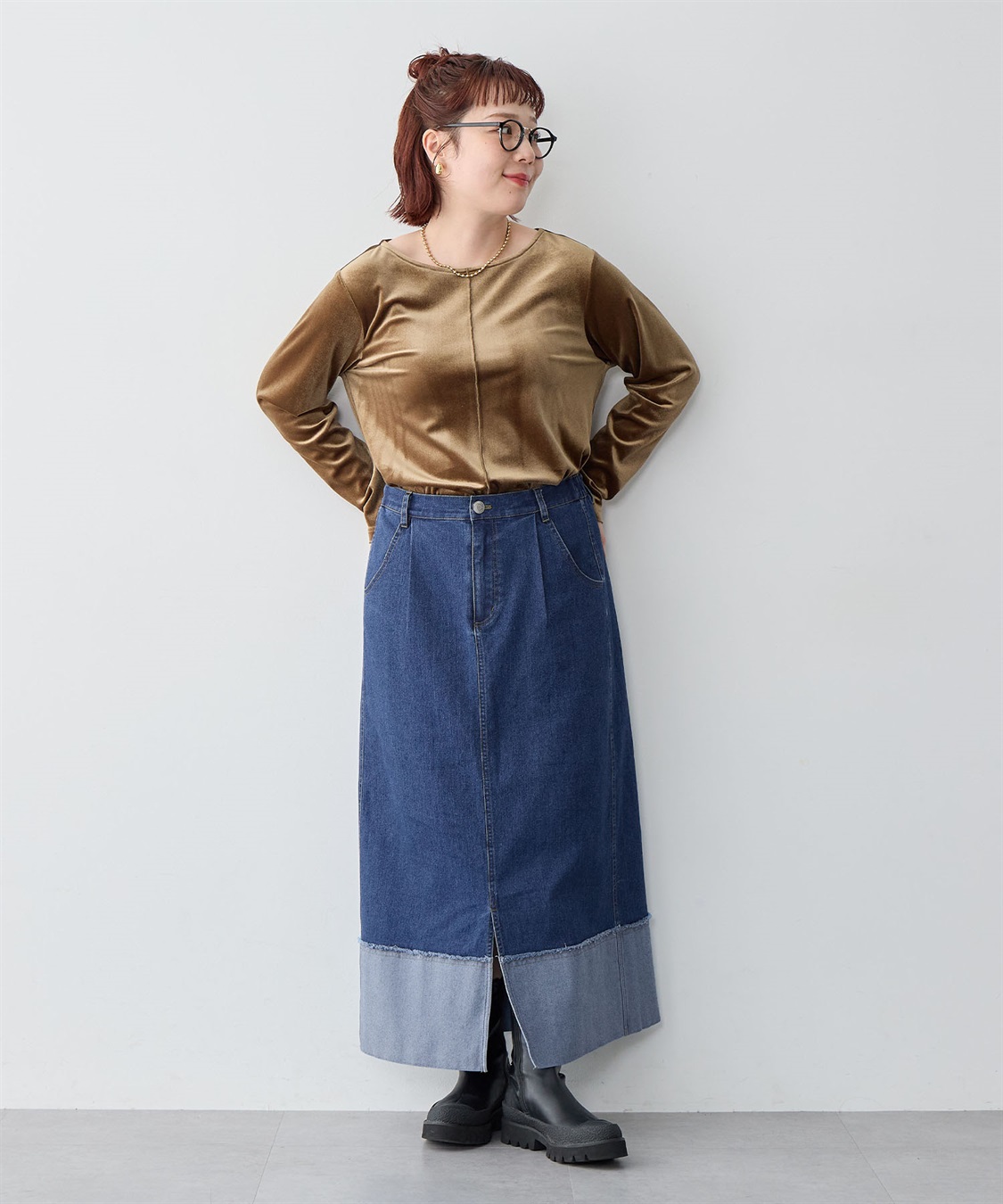 anyfee 【anyfee/大きいサイズ】ロールアップ風デニムスカート_sub_8