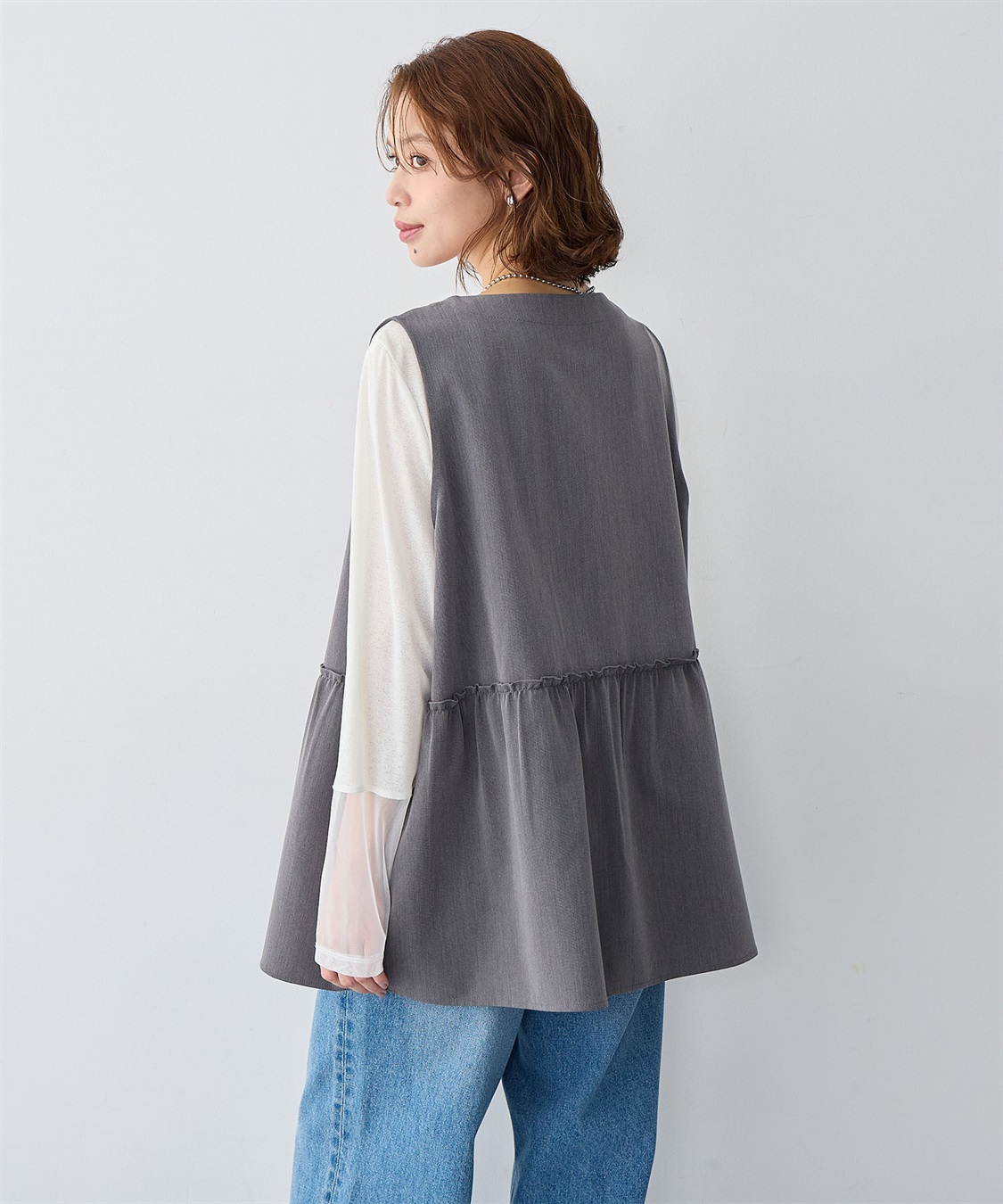 Life Style by cross marche 【anyfee/大きいサイズ】杢調フロントジップペプラムジレ_sub_4