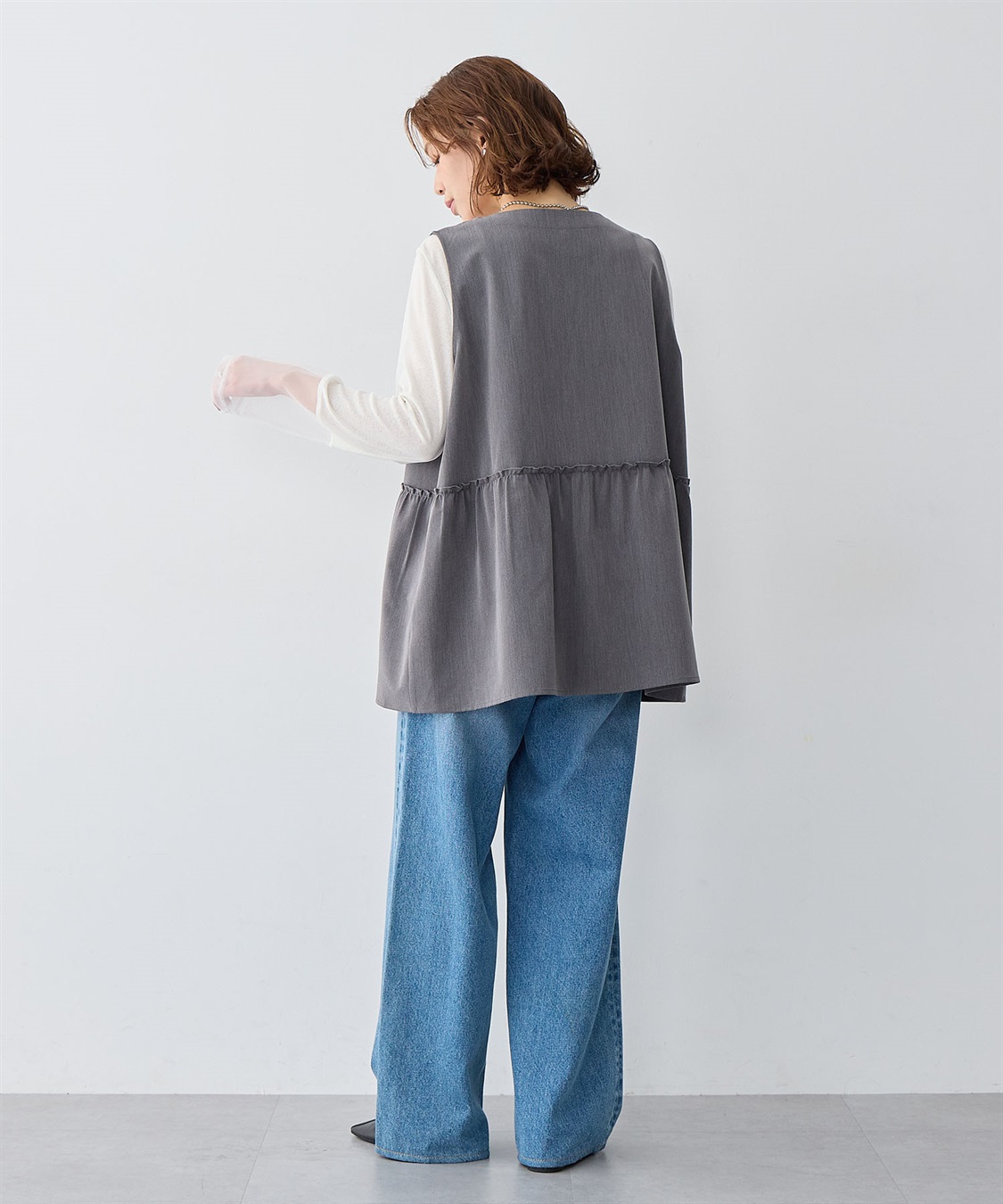 Life Style by cross marche 【anyfee/大きいサイズ】杢調フロントジップペプラムジレ_sub_5