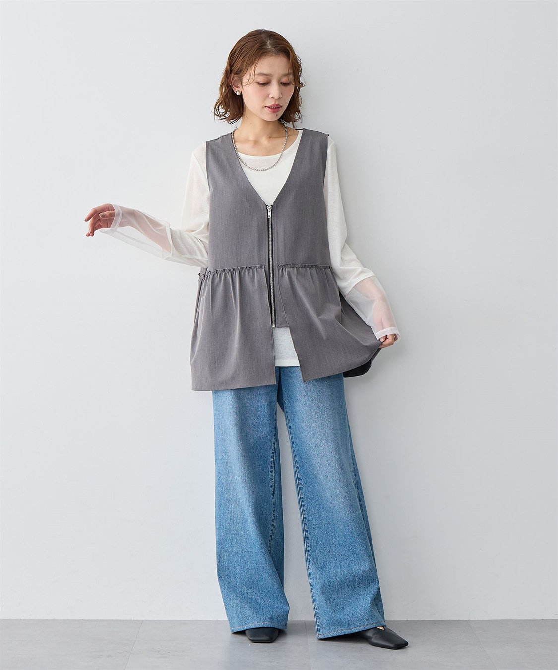 Life Style by cross marche 【anyfee/大きいサイズ】杢調フロントジップペプラムジレ_sub_7