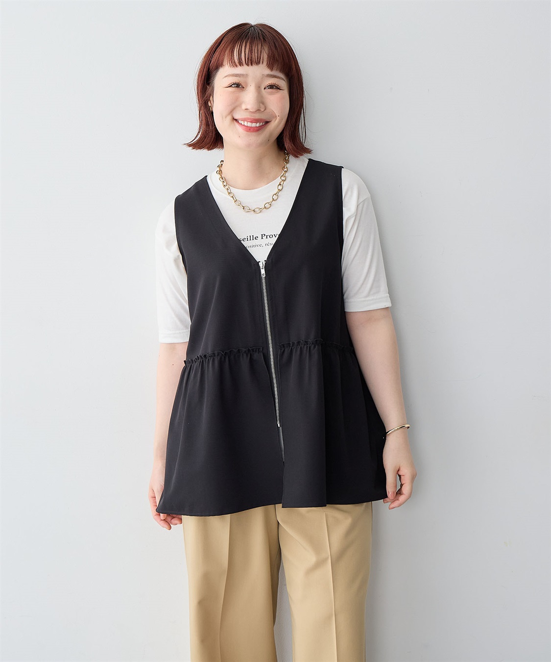 Life Style by cross marche 【anyfee/大きいサイズ】杢調フロントジップペプラムジレ_sub_12