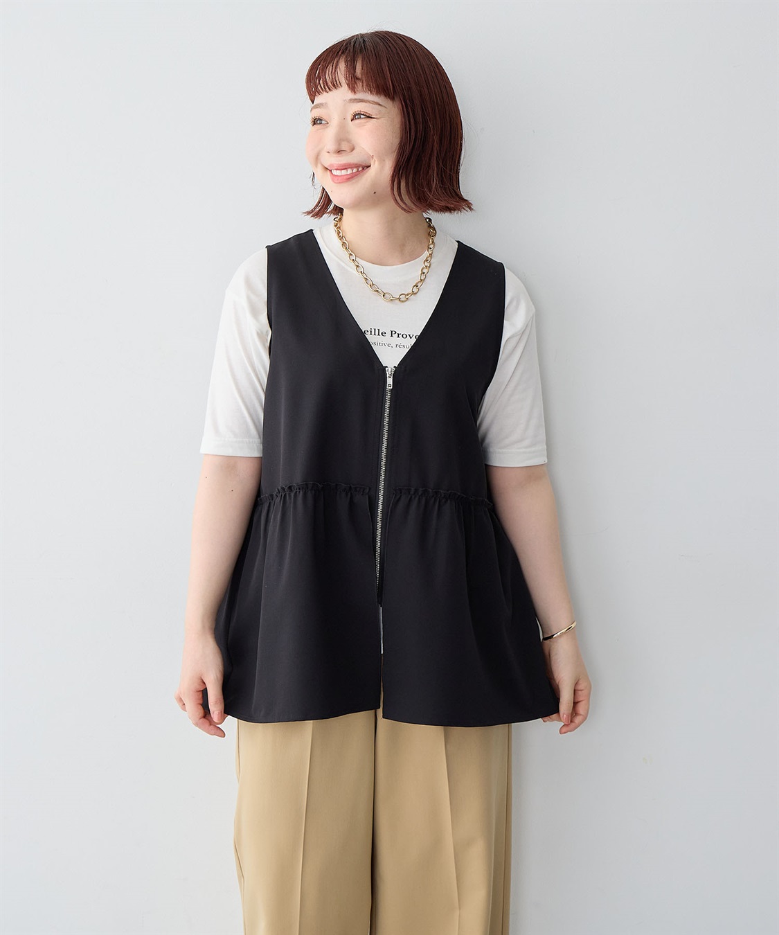 Life Style by cross marche 【anyfee/大きいサイズ】杢調フロントジップペプラムジレ_sub_13