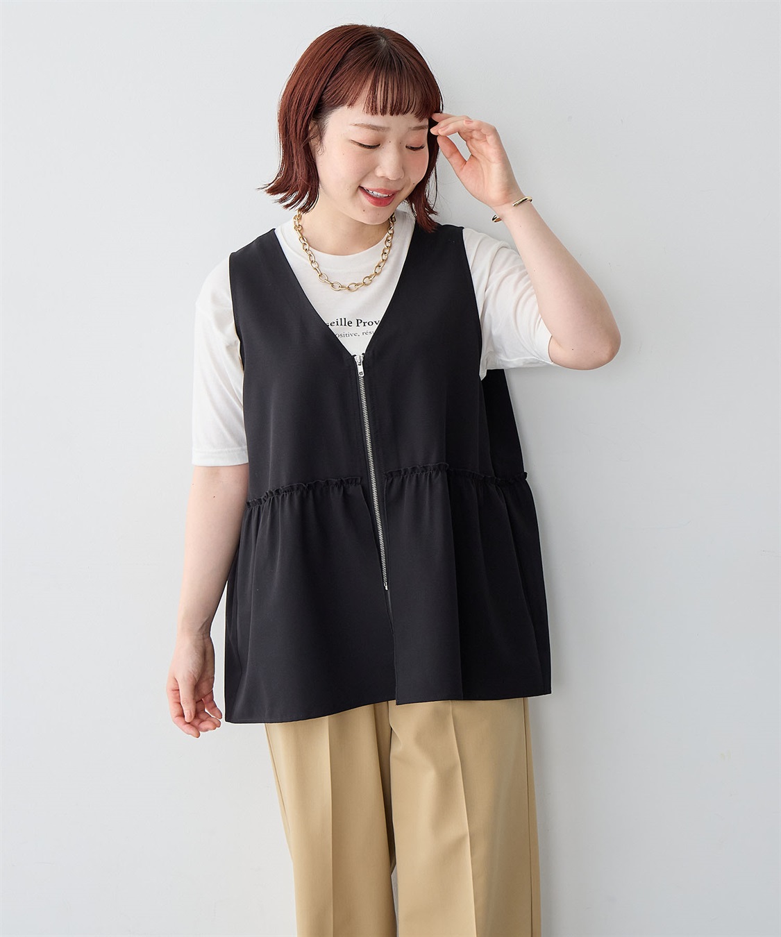 Life Style by cross marche 【anyfee/大きいサイズ】杢調フロントジップペプラムジレ_sub_14