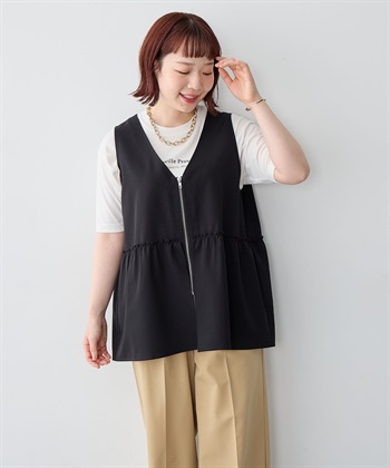 Life Style by cross marche 【anyfee/大きいサイズ】杢調フロントジップペプラムジレ_subthumb_14