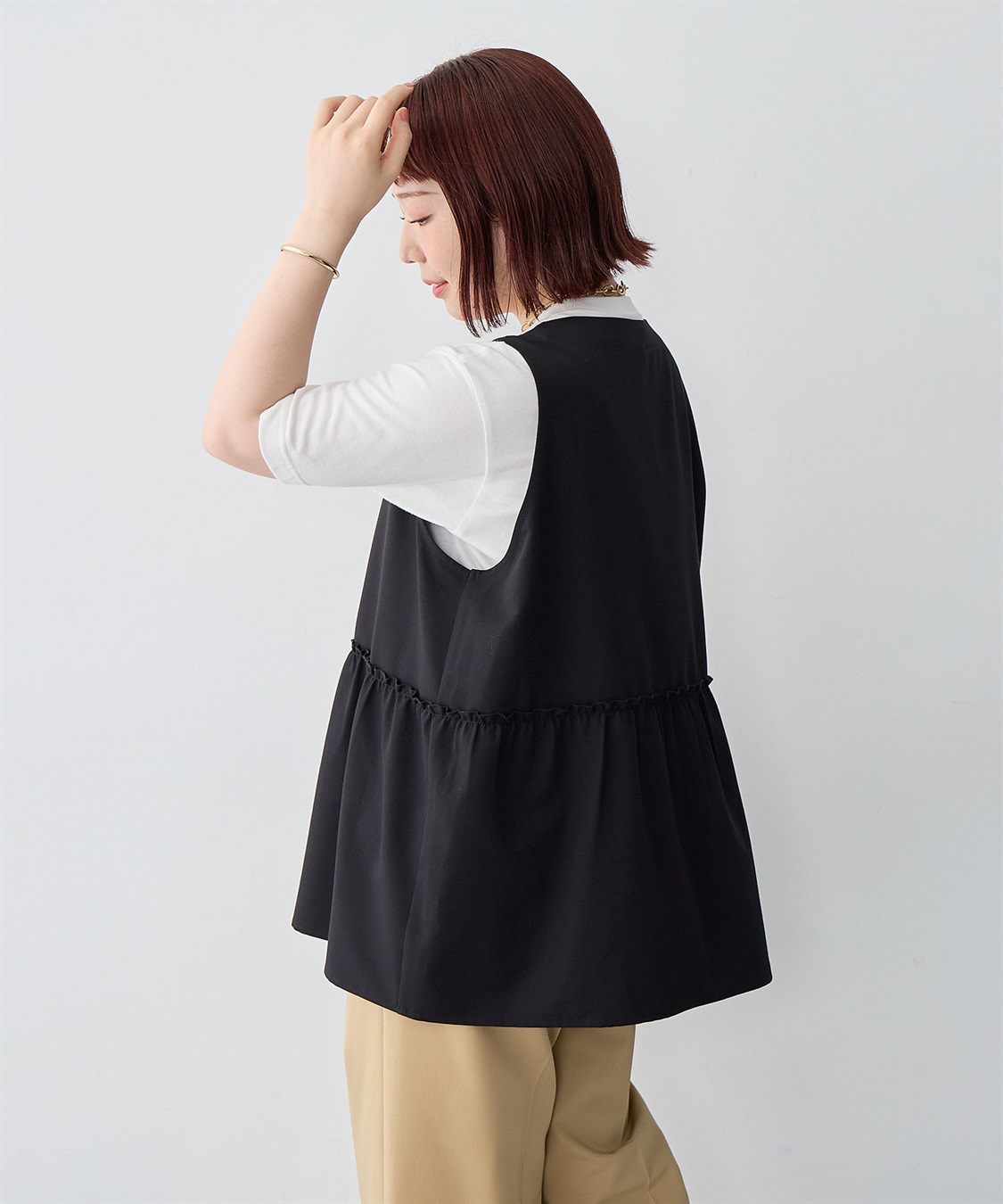 Life Style by cross marche 【anyfee/大きいサイズ】杢調フロントジップペプラムジレ_sub_16