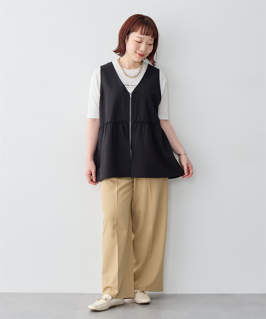 Life Style by cross marche 【anyfee/大きいサイズ】杢調フロントジップペプラムジレ_sub_17