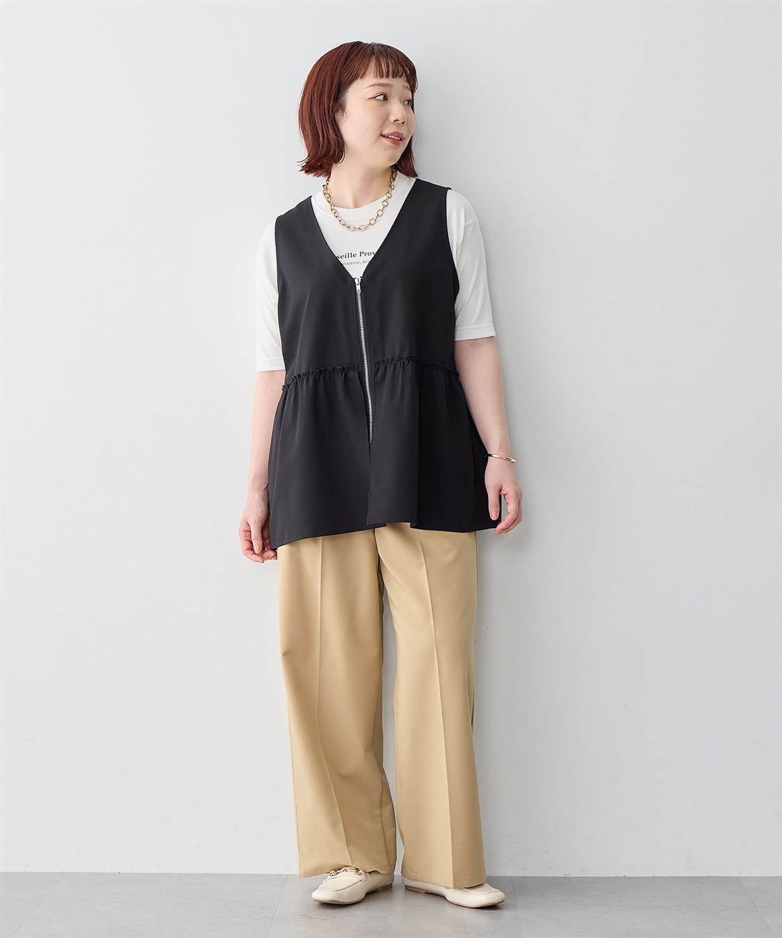 Life Style by cross marche 【anyfee/大きいサイズ】杢調フロントジップペプラムジレ_sub_18