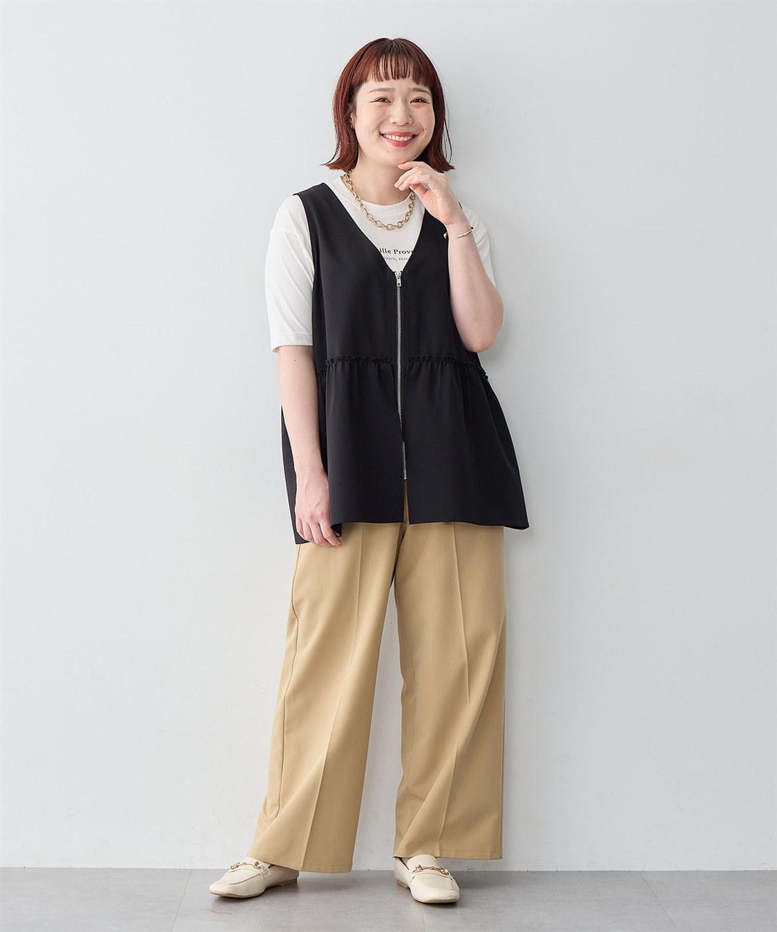 Life Style by cross marche 【anyfee/大きいサイズ】杢調フロントジップペプラムジレ_sub_19