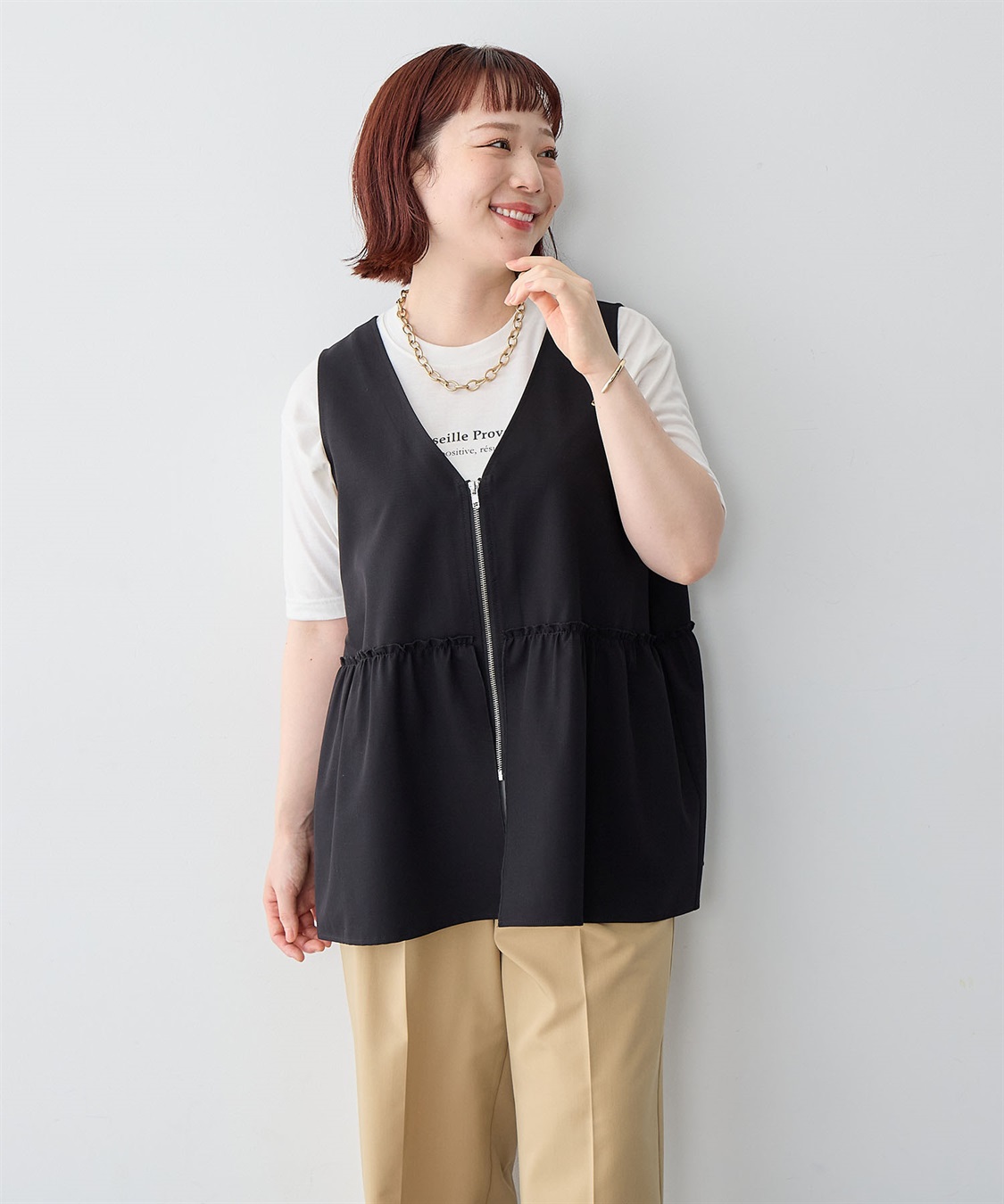 Life Style by cross marche 【anyfee/大きいサイズ】杢調フロントジップペプラムジレ_sub_20