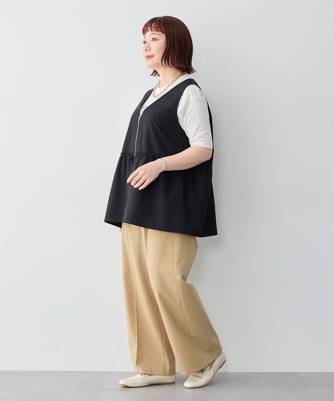 Life Style by cross marche 【anyfee/大きいサイズ】杢調フロントジップペプラムジレ_sub_21