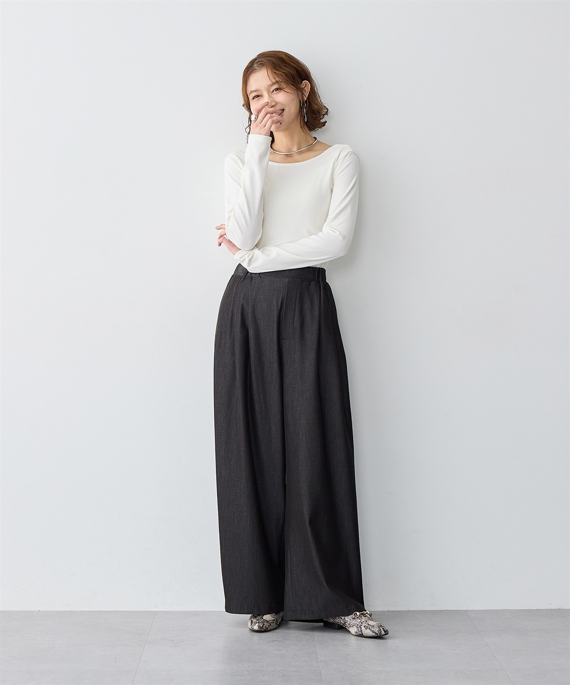 Life Style by cross marche 【anyfee/大きいサイズ】デニムライクタック入りイージーワイドパンツ《低身長サイズ有》_sub_6