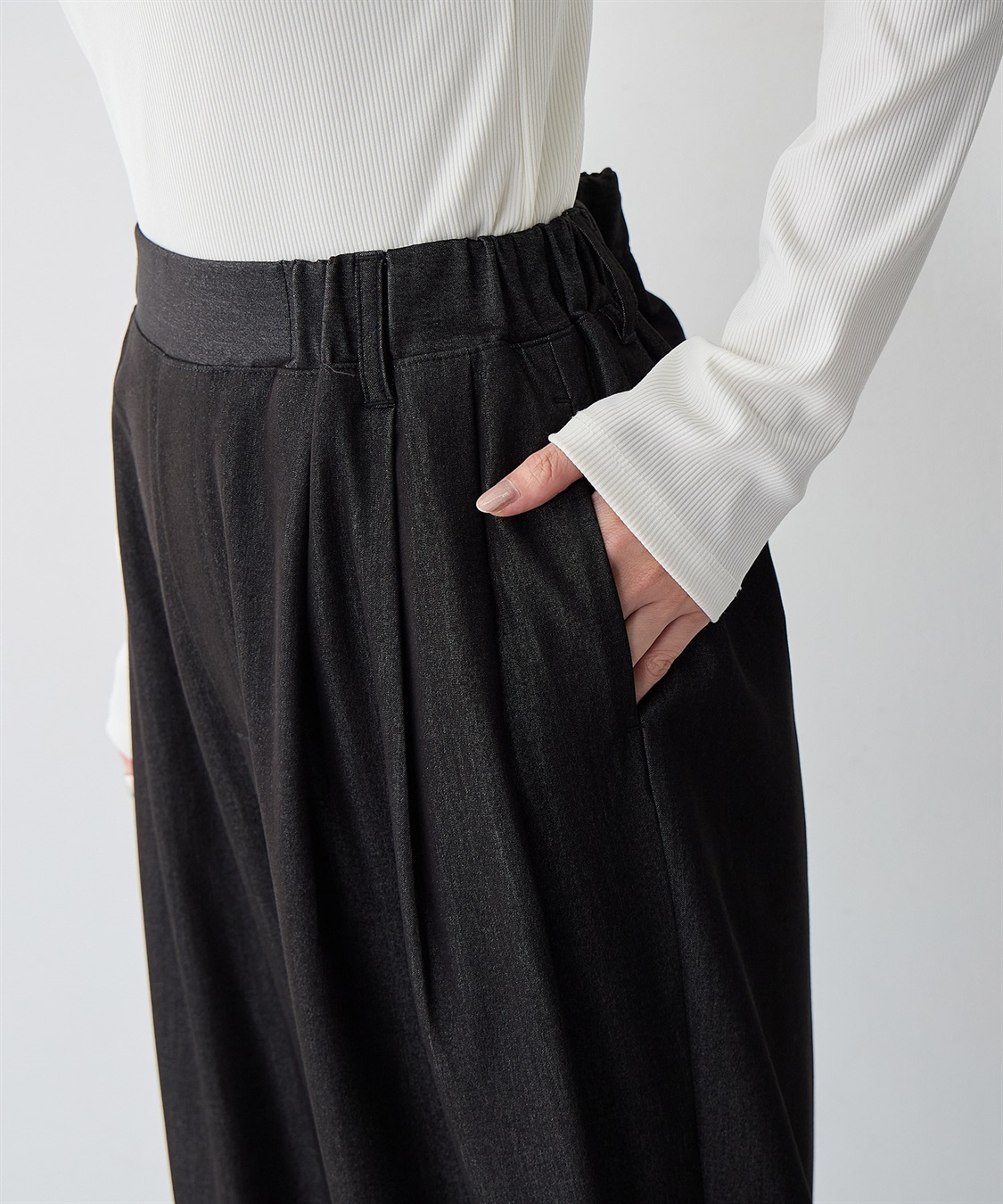 Life Style by cross marche 【anyfee/大きいサイズ】デニムライクタック入りイージーワイドパンツ《低身長サイズ有》_sub_10