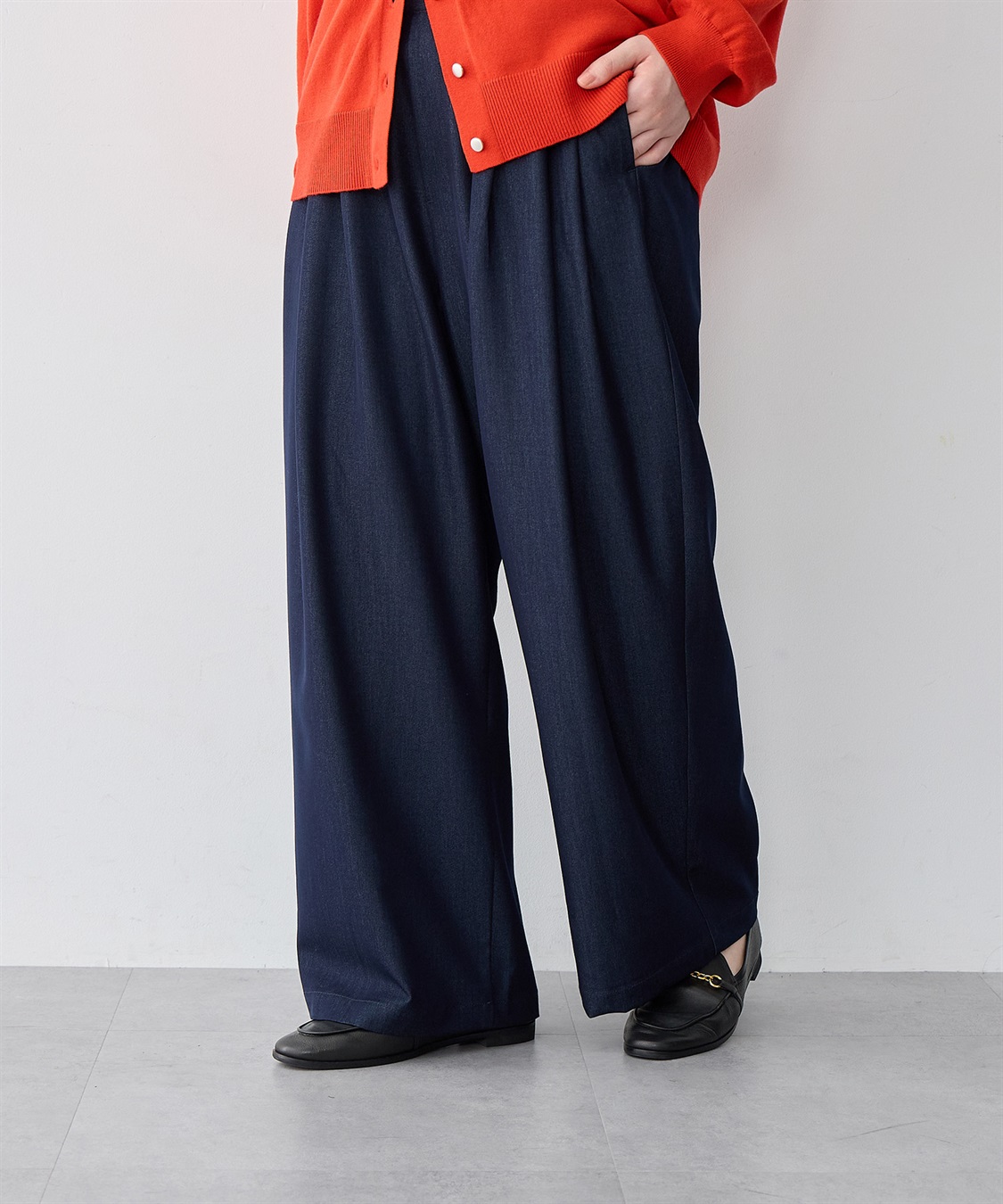 Life Style by cross marche 【anyfee/大きいサイズ】デニムライクタック入りイージーワイドパンツ《低身長サイズ有》_sub_12