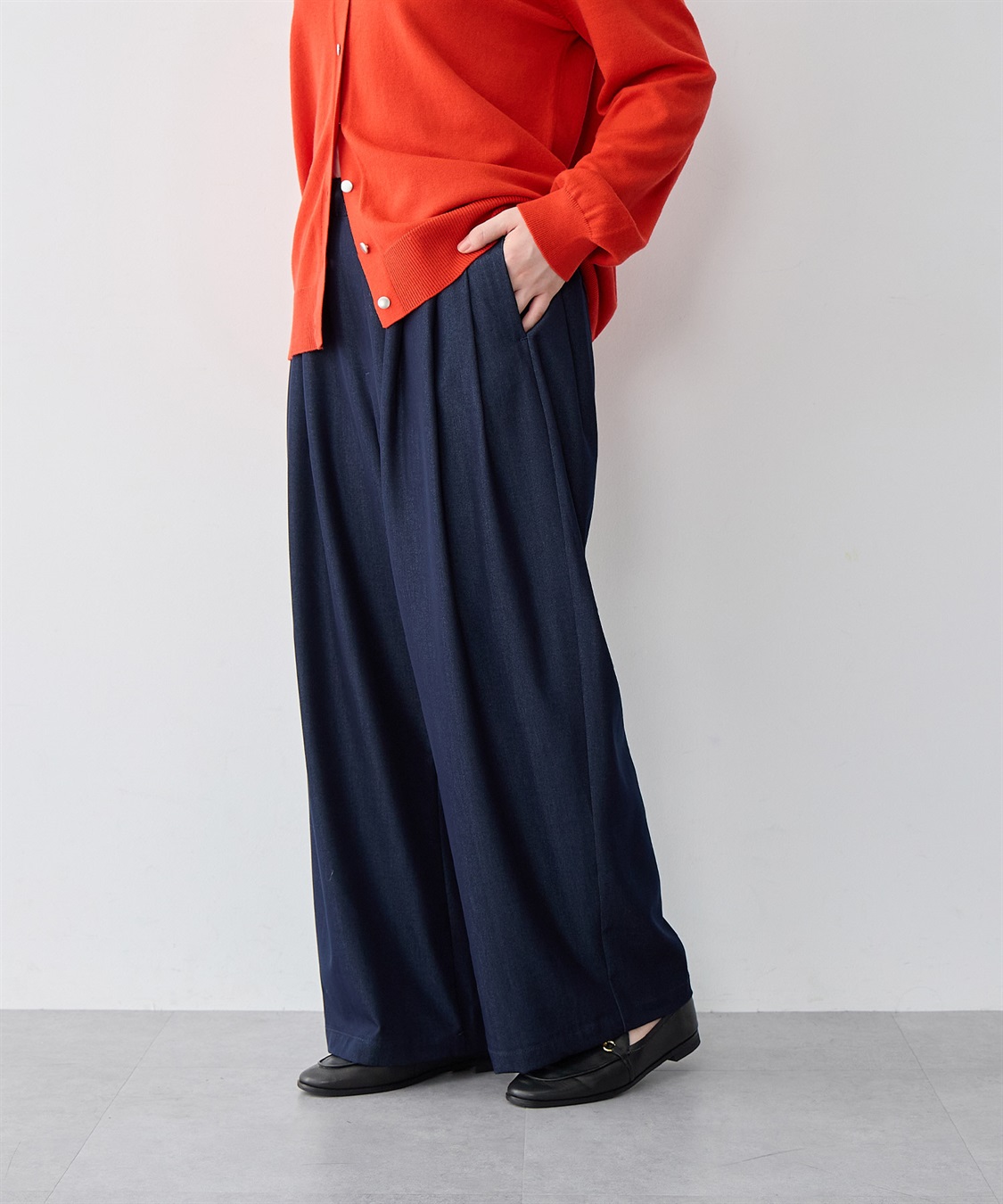 Life Style by cross marche 【anyfee/大きいサイズ】デニムライクタック入りイージーワイドパンツ《低身長サイズ有》_sub_19