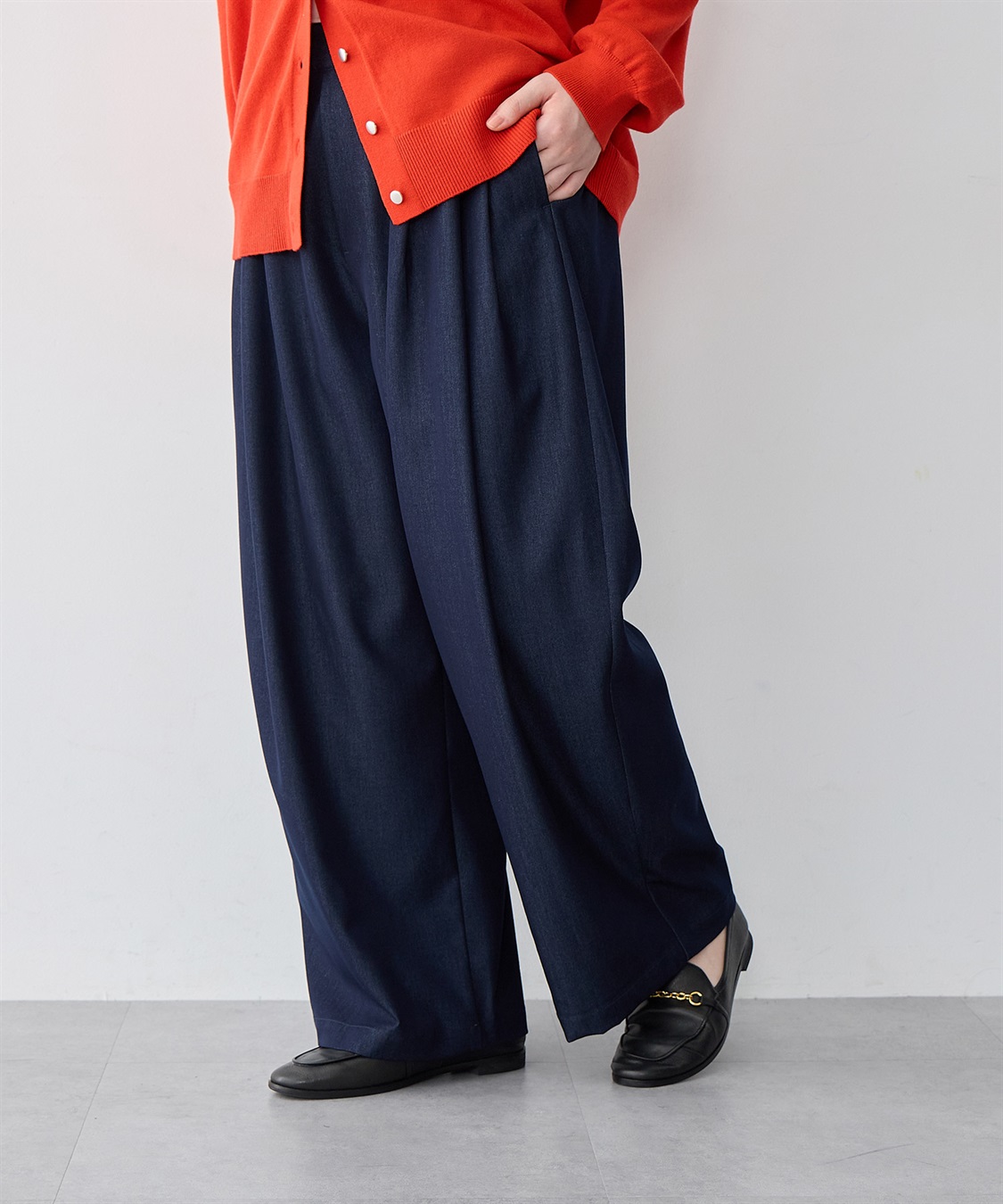 Life Style by cross marche 【anyfee/大きいサイズ】デニムライクタック入りイージーワイドパンツ《低身長サイズ有》_sub_20