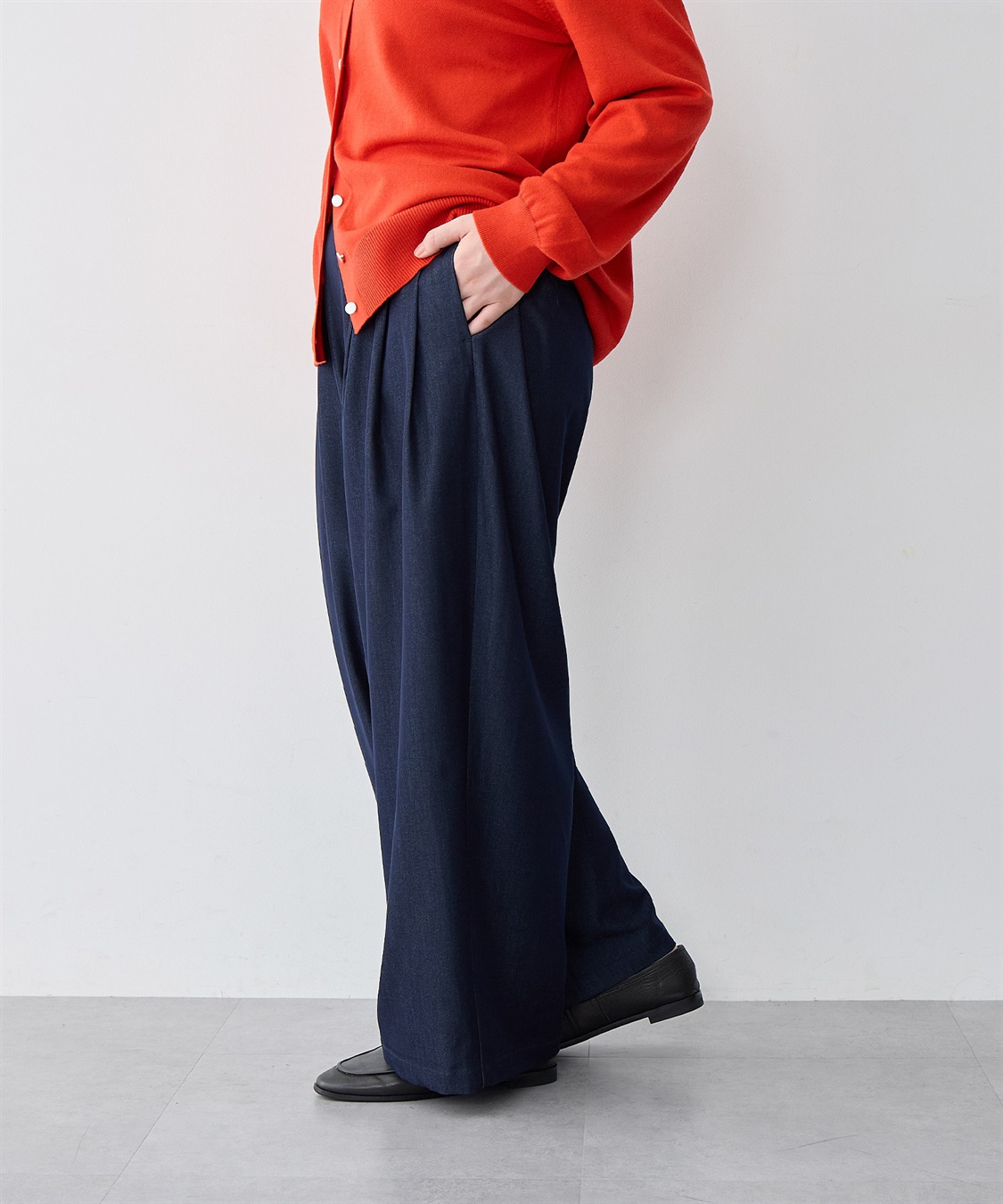 Life Style by cross marche 【anyfee/大きいサイズ】デニムライクタック入りイージーワイドパンツ《低身長サイズ有》_sub_21