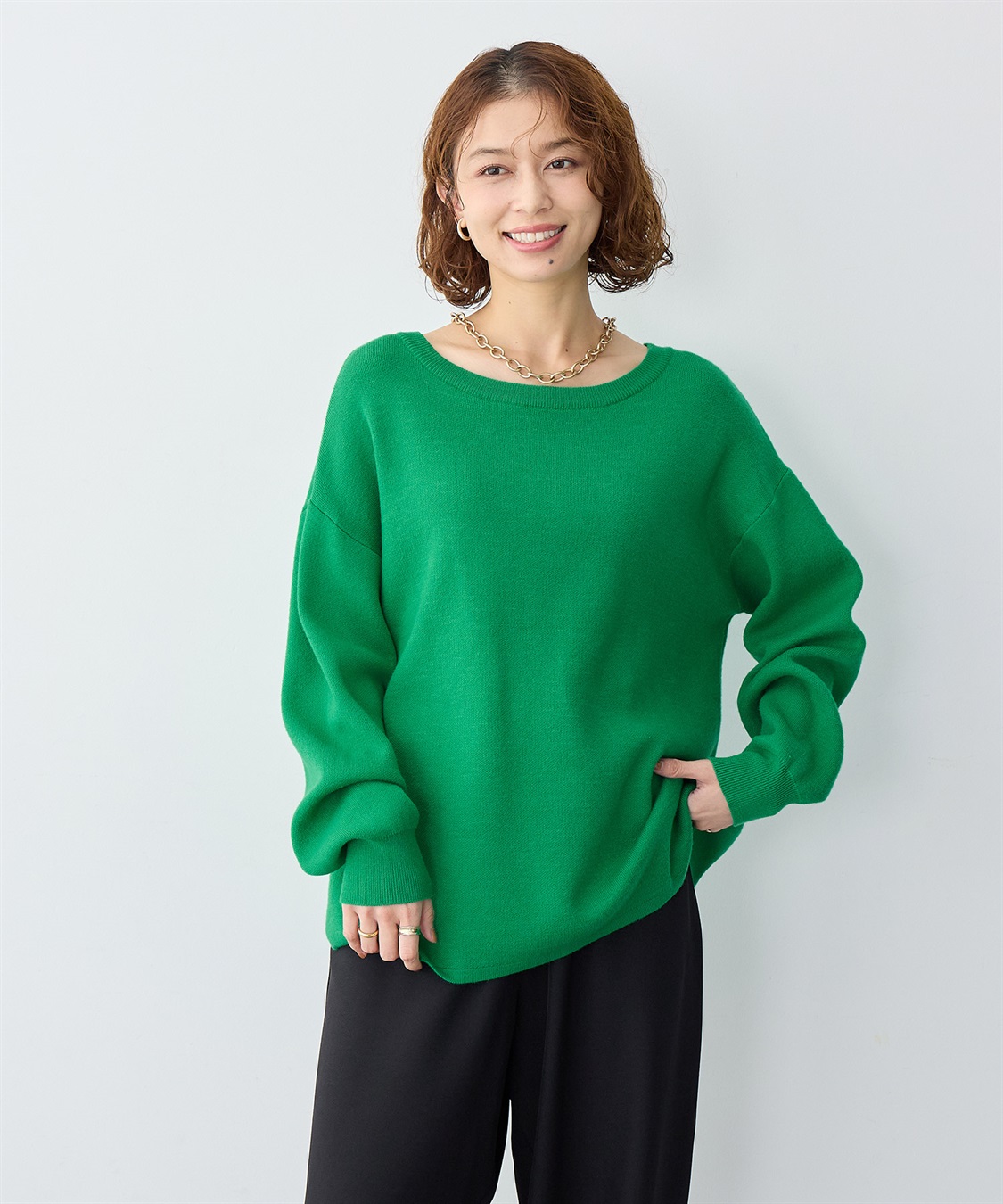 Life Style by cross marche 【anyfee/大きいサイズ】裾ラウンドもっちりカラーニット_sub_1